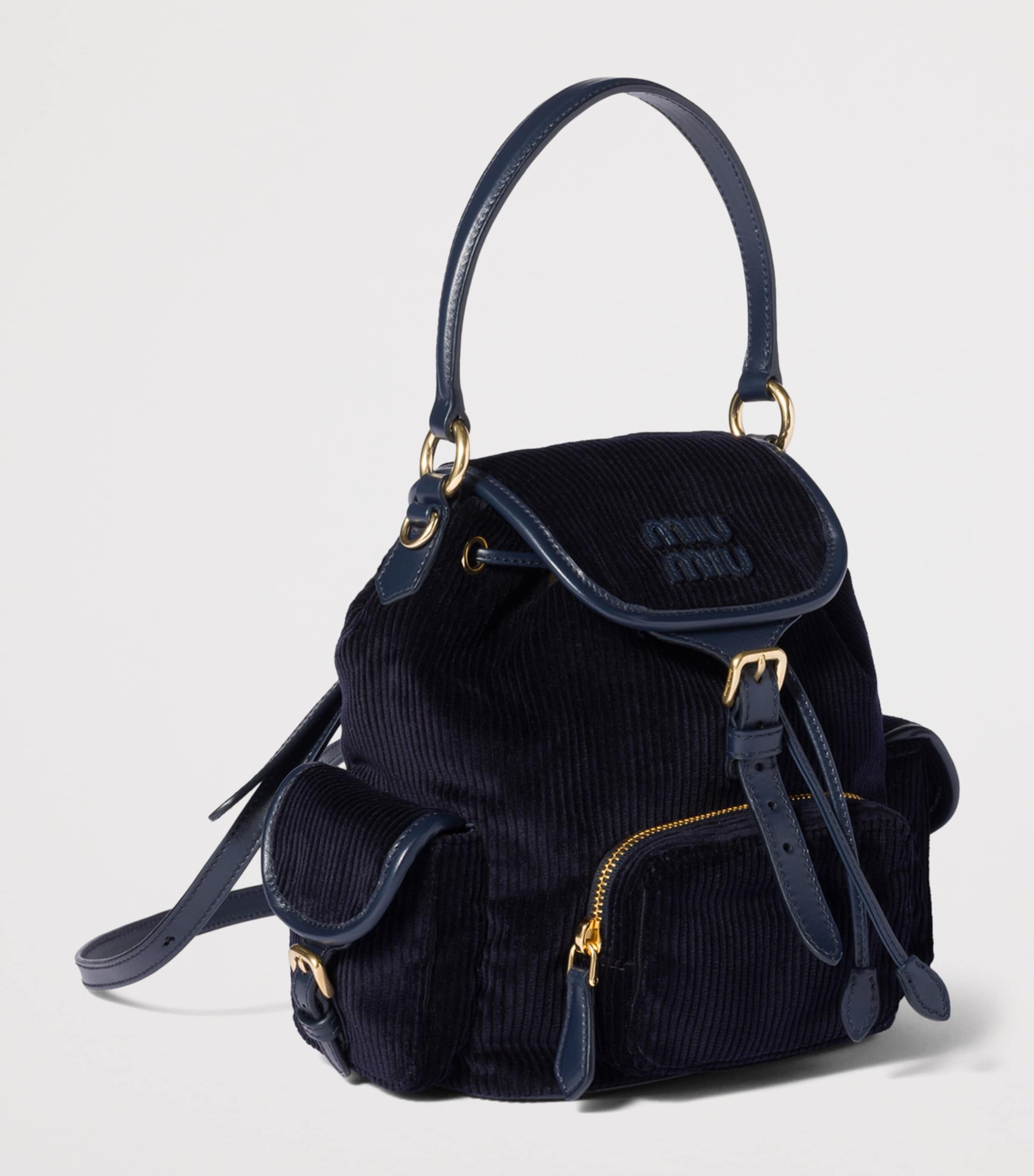 Medium Corduroy Leather-Trim Backpack F0124 Image 3