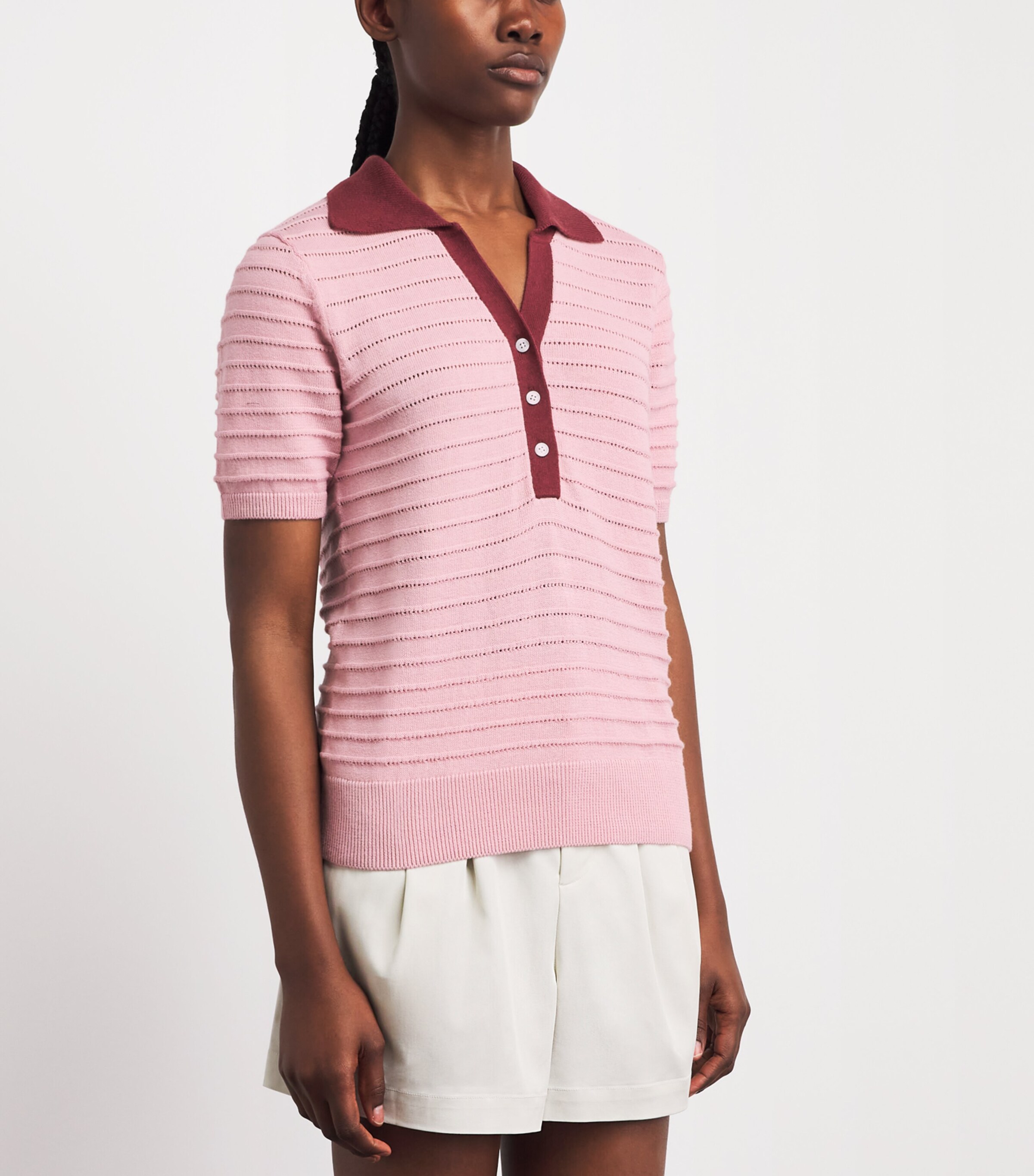 Varley Womens Knitted Wren Polo Shirt Zephyr Mauve / Port Image 4