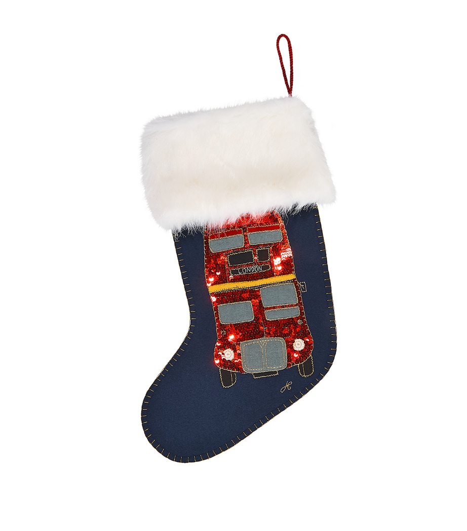 Sequin London Bus Christmas Stocking NAVY / CREAM Image 1