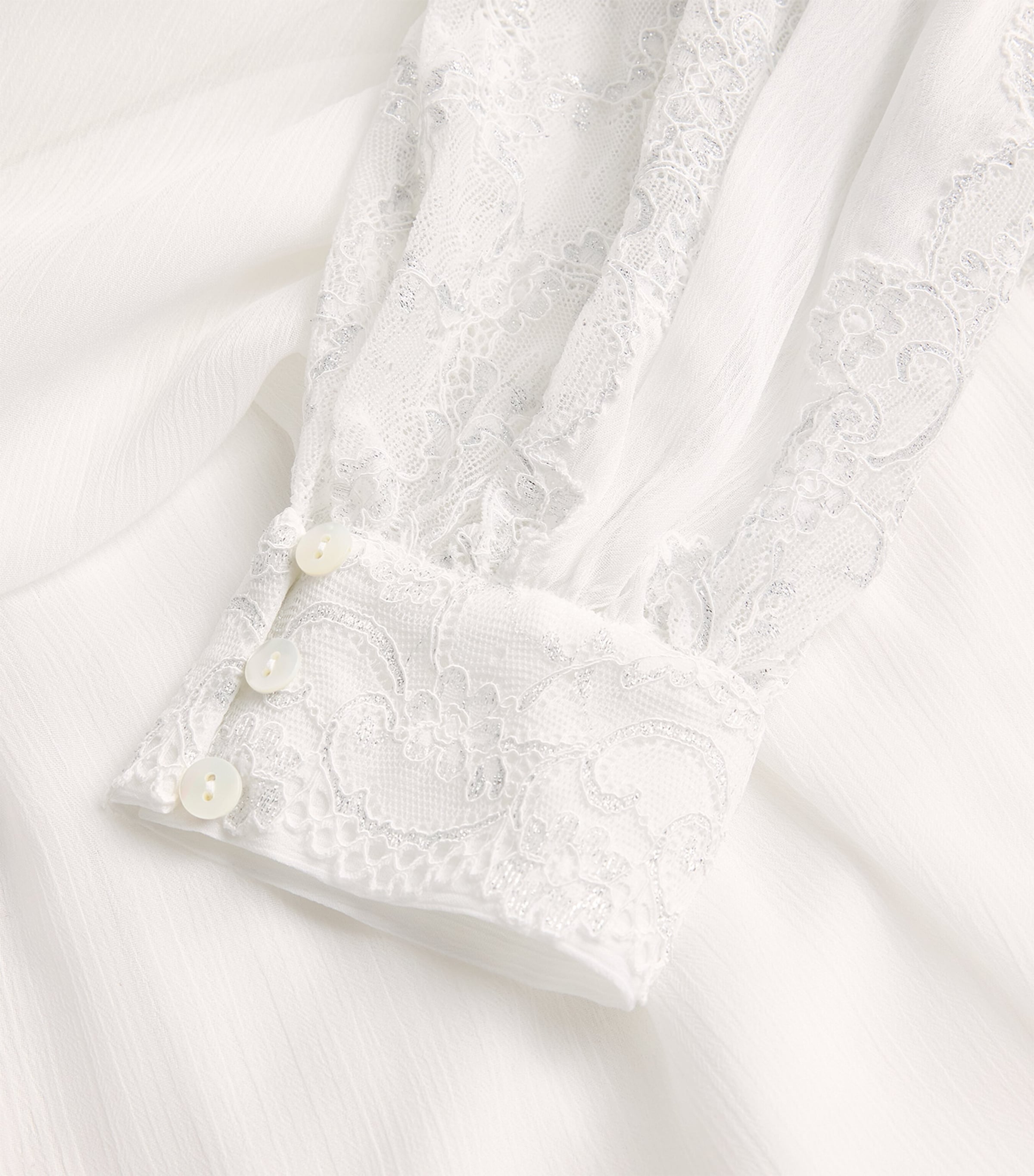 Chiffon Lace-Trim Ora Robe (XS/S) OFF WHITE/SILVE Image 5