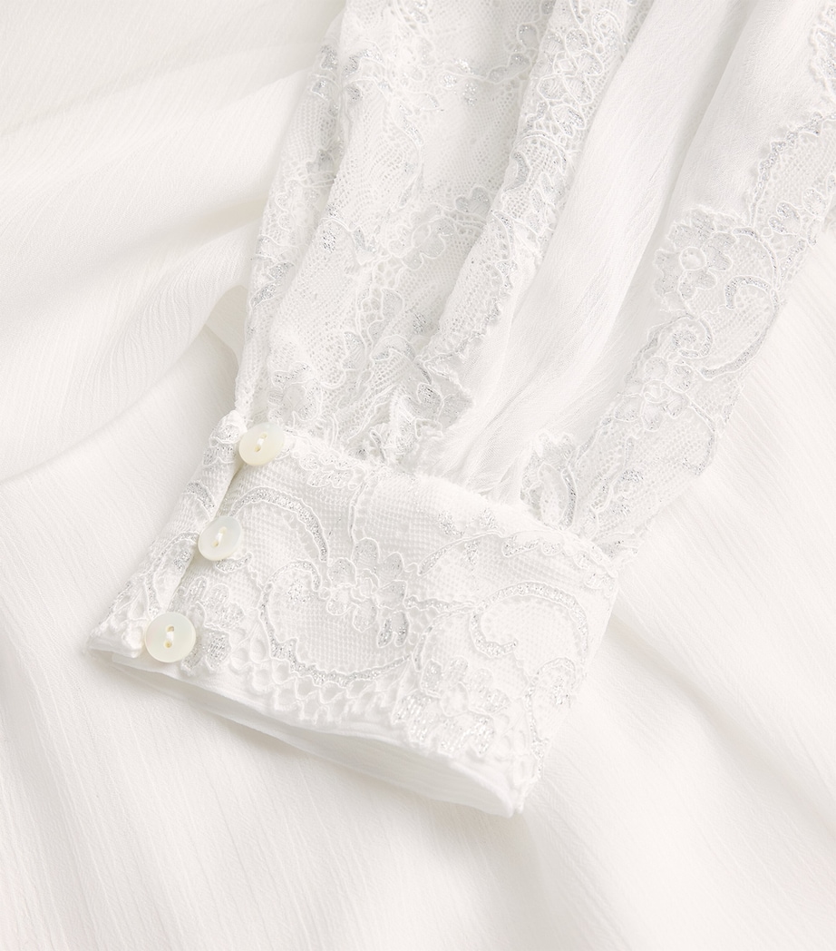 Chiffon Lace-Trim Ora Robe (XS/S) OFF WHITE/SILVE Image 5