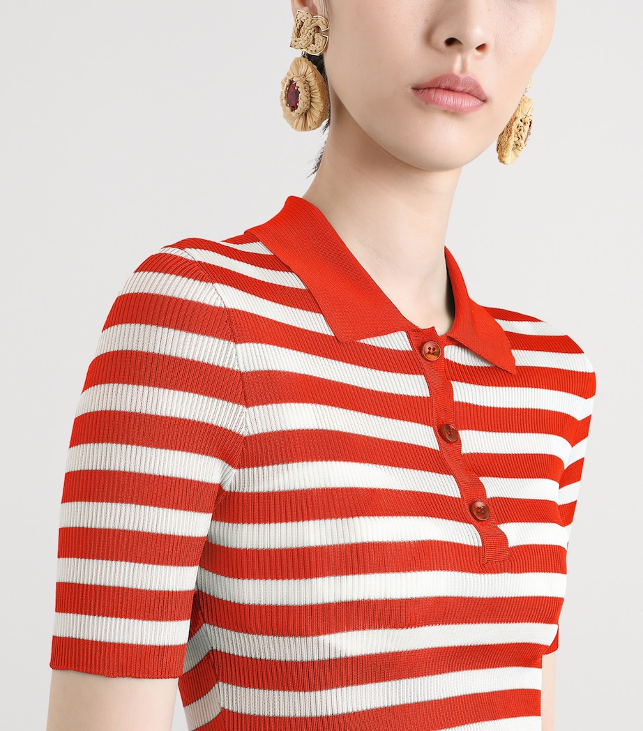 Rib-Knit Stripe Polo Shirt W8266-WHITE/RED Image 4