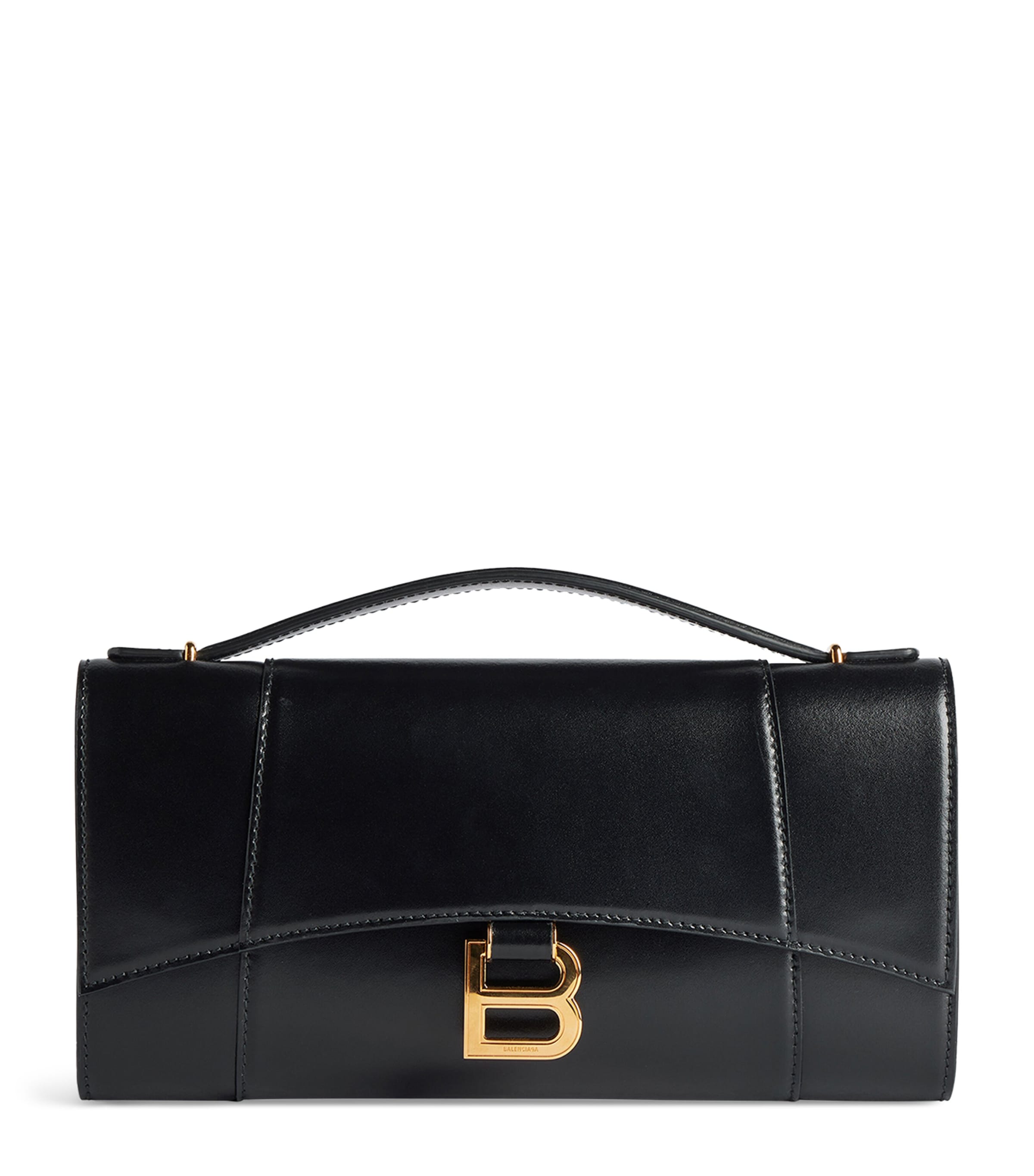 Balenciaga Women Horglss Poch Leather Handbag In Black