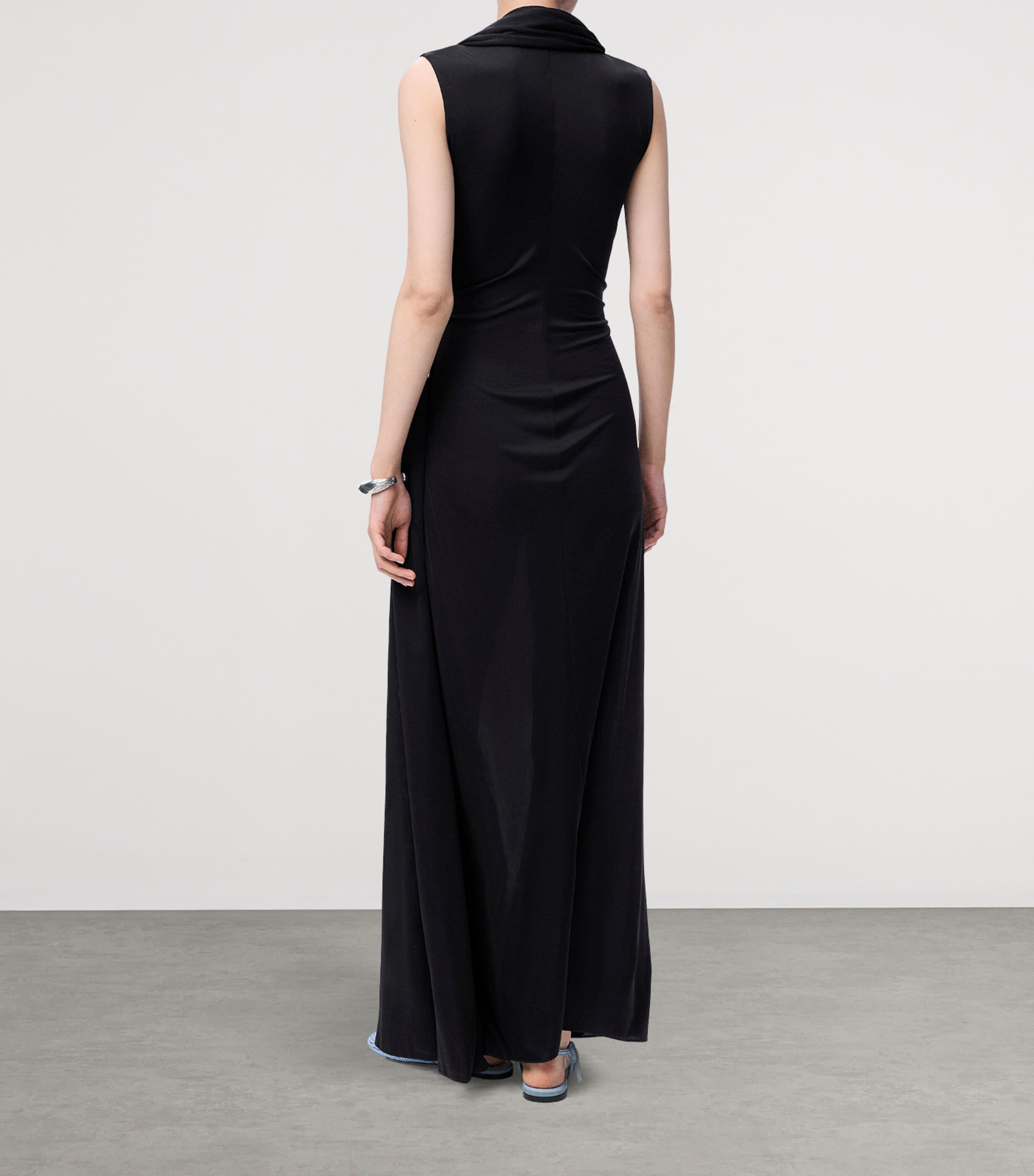 LOEWE Womens Silk Flamenco Maxi Dress Black Image 4