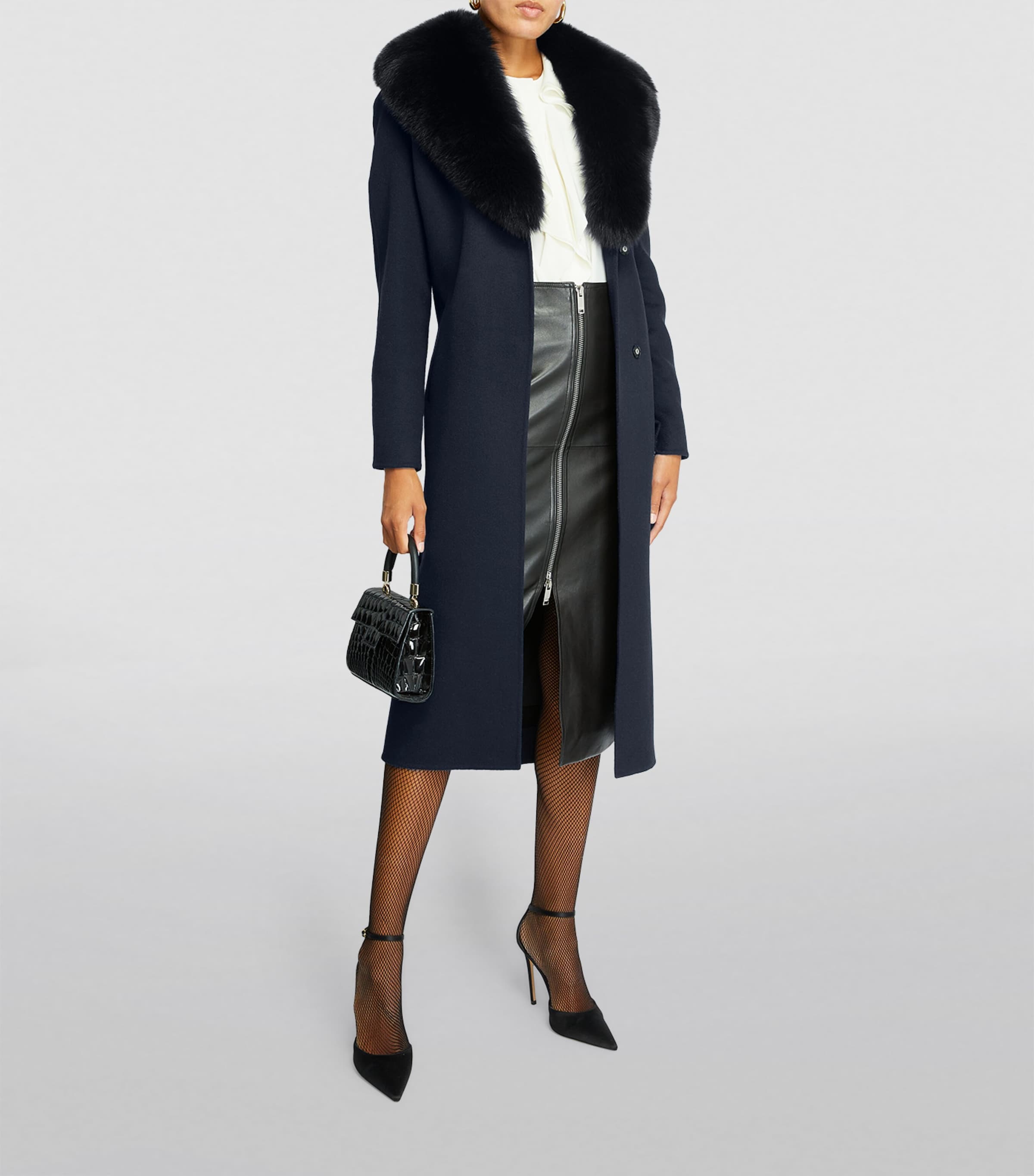 Cashmere-Wool Fox Fur-Trim Coat A7033 Image 2