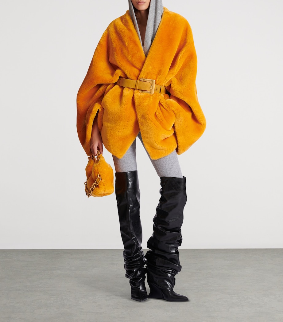 Shearling Belted Wrap Coat 1GF - MUSTARD Image 6