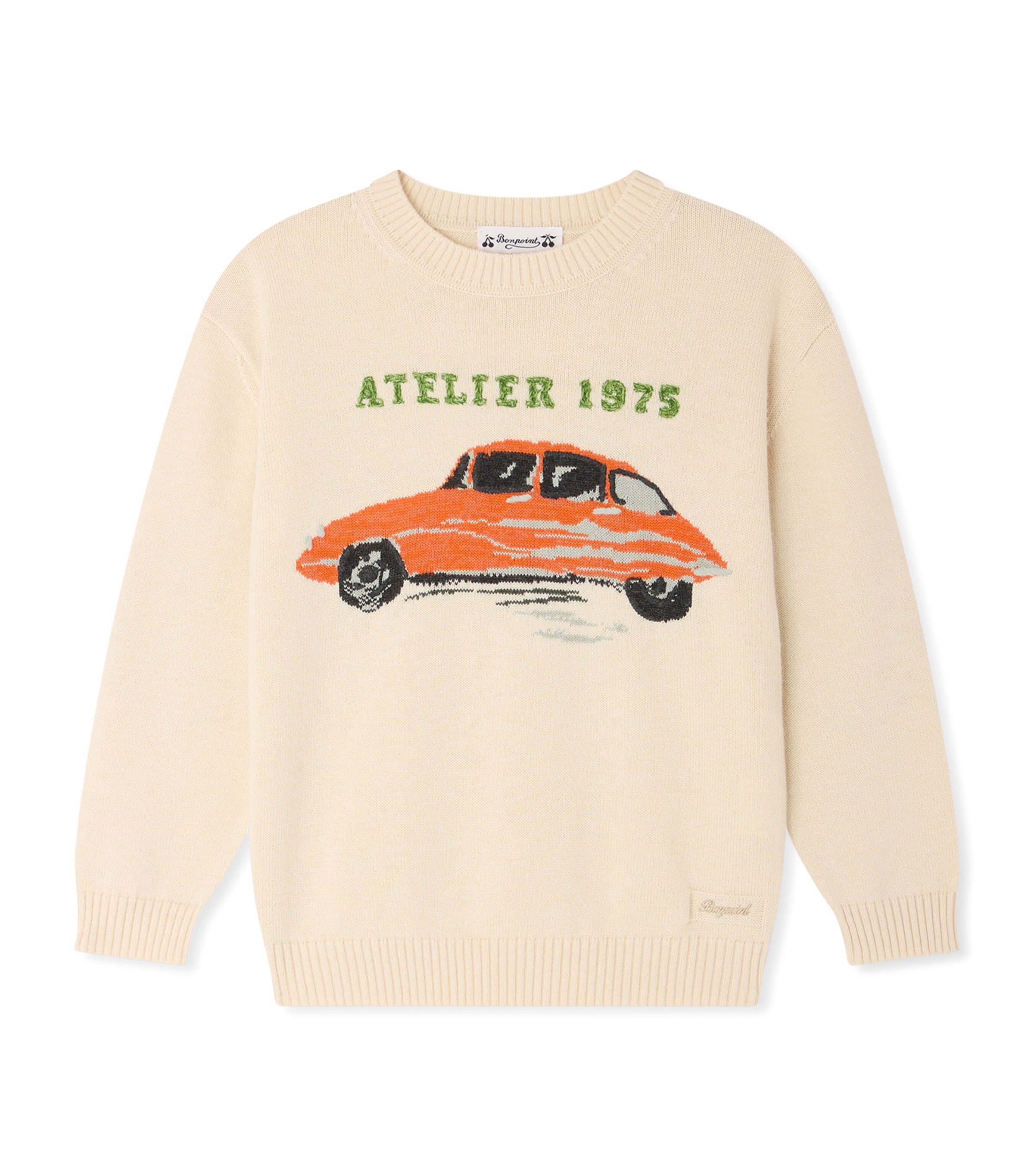 Bonpoint Wool-Cotton Car Sweater (4-8 Years) Ecru Image 1