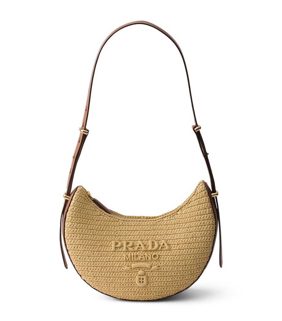 Prada Crochet-Leather Small Arqué Shoulder Bag Neutral Image 1