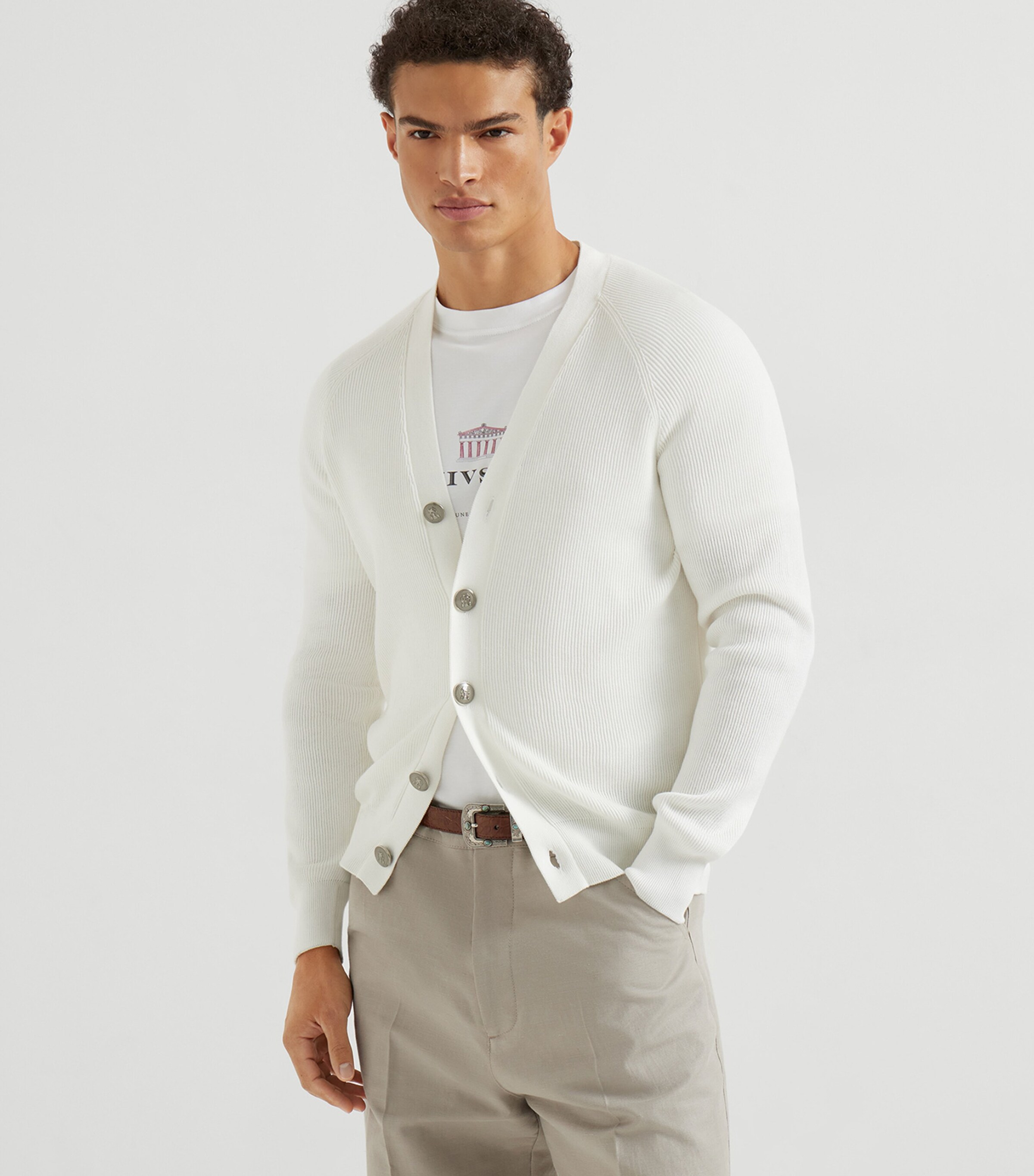 Brunello Cucinelli Mens Ribbed Cotton Cardigan Image 3