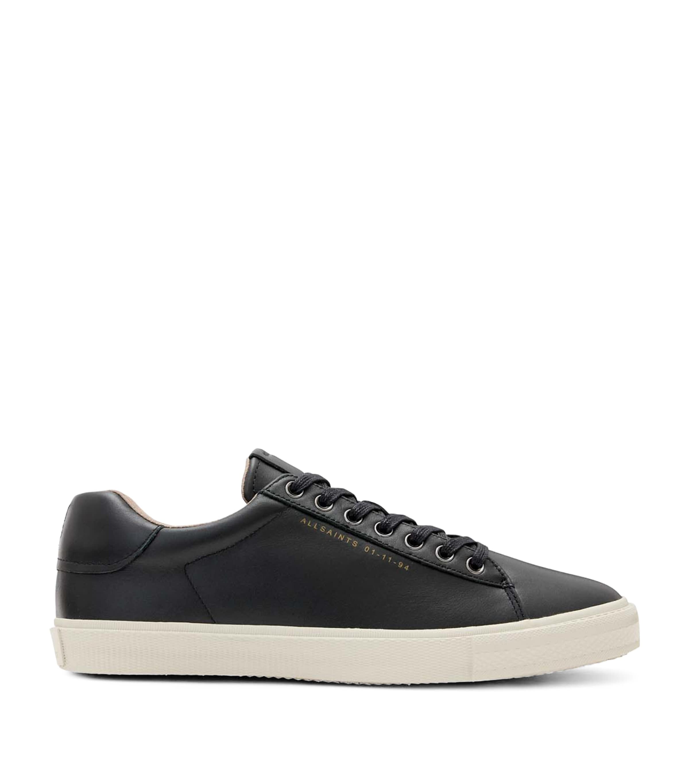 Allsaints Mens Black Brody Logo-debossed Low-top Leather Trainers In Black