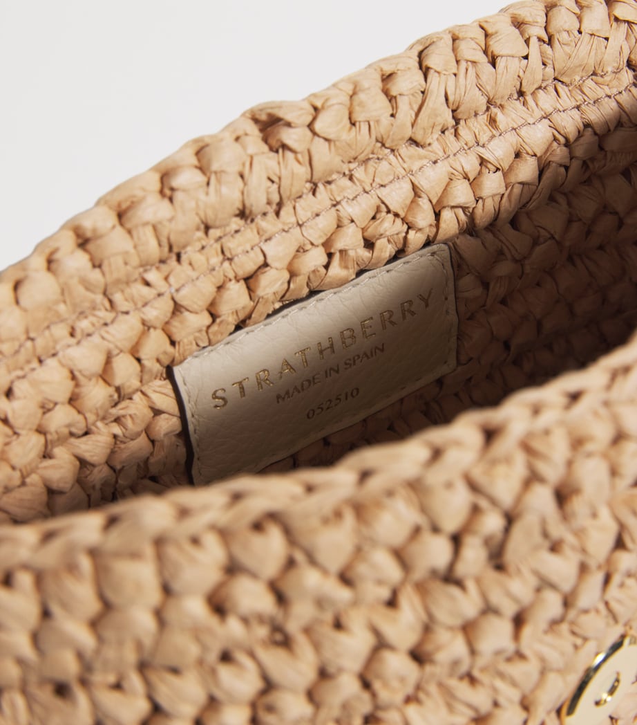 Leather-Raffia Stylist Clutch Bag VANILLA Image 4