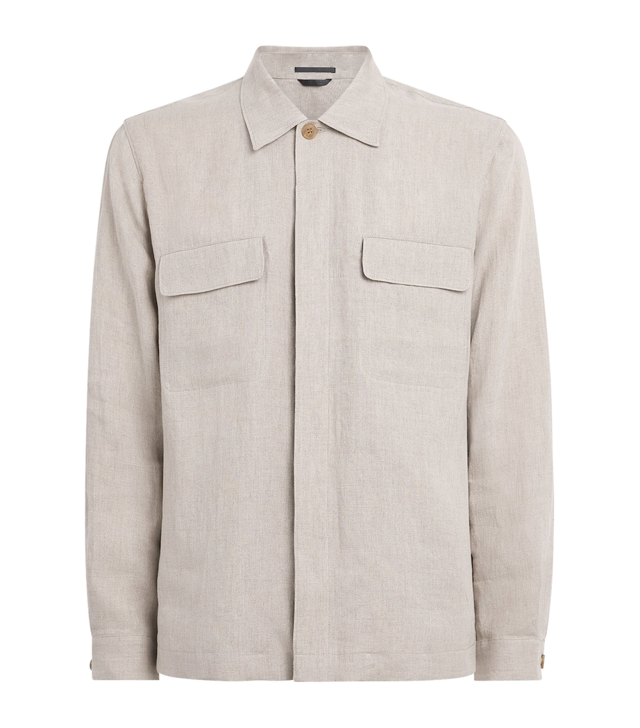 Sunspel Mens Linen Overshirt Brbd Sand Image 1