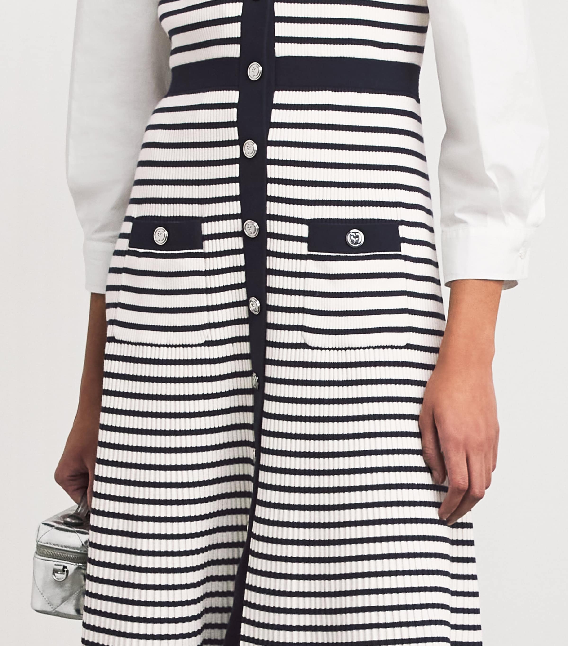 Maje Womens Rib-Knit Breton Stripe Midi Dress Ecru/navy Blue Image 5