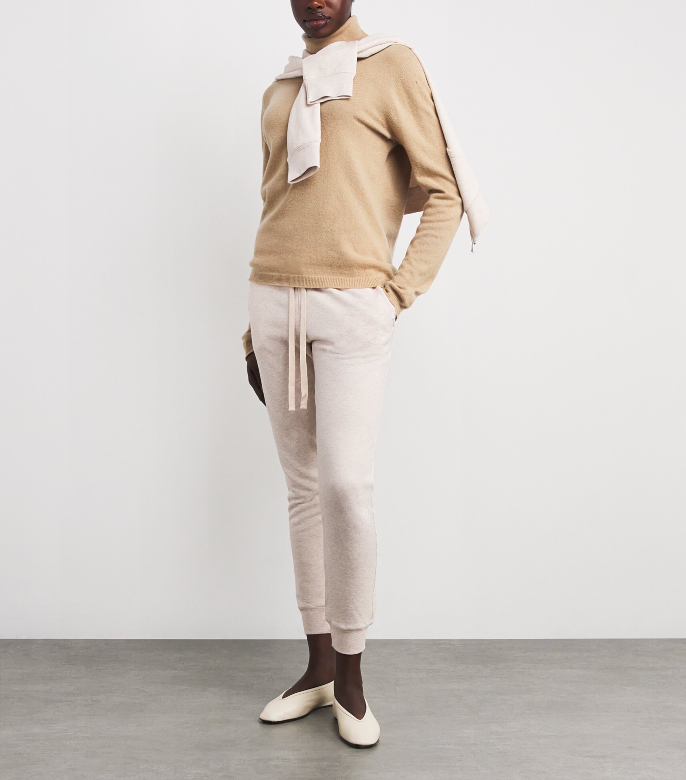Derek Rose Womens Cotton-Blend Quinn Sweatpants Cream Image 2