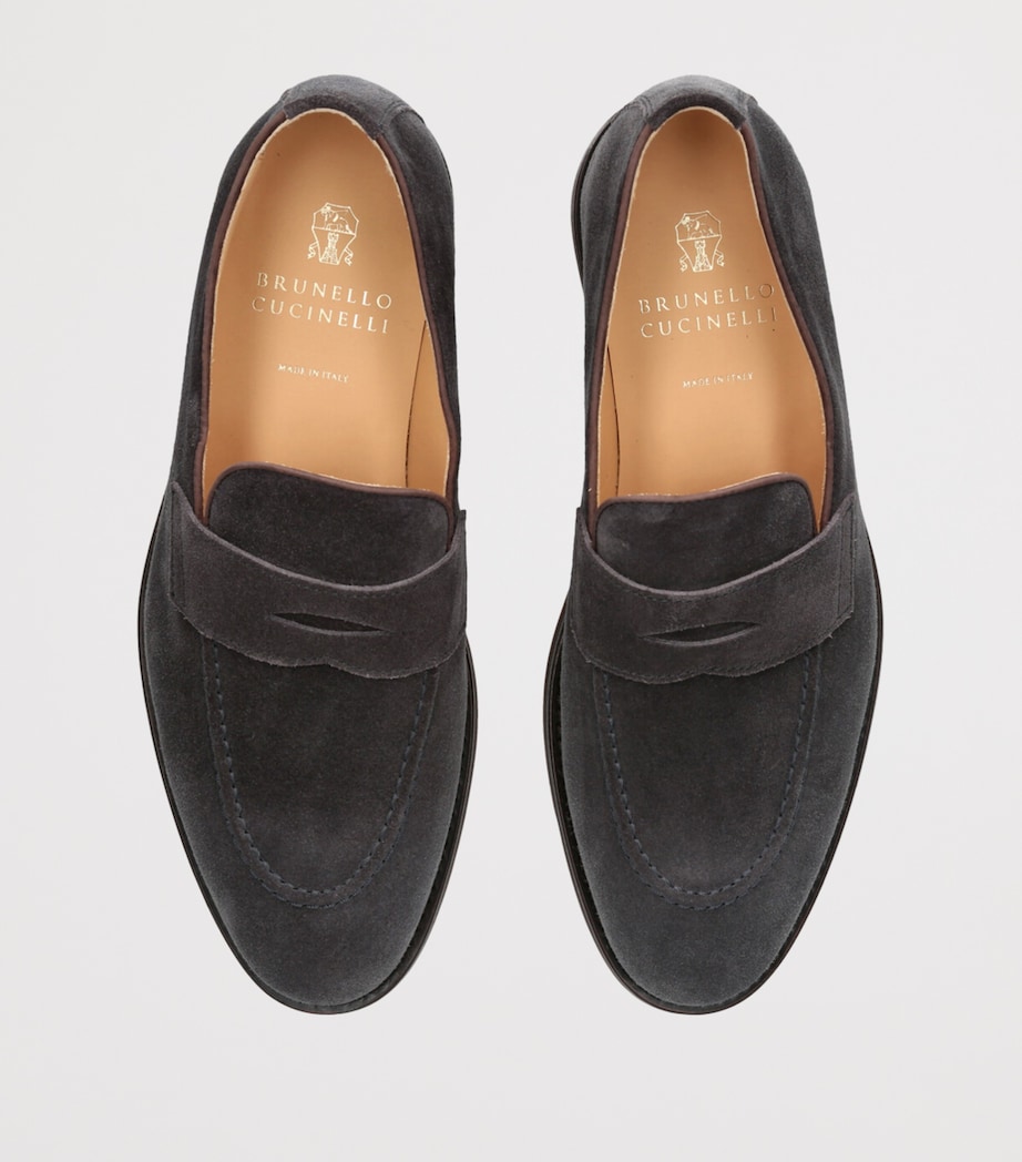 Brunello Cucinelli Suede Penny Loafers Grey/other Image 4