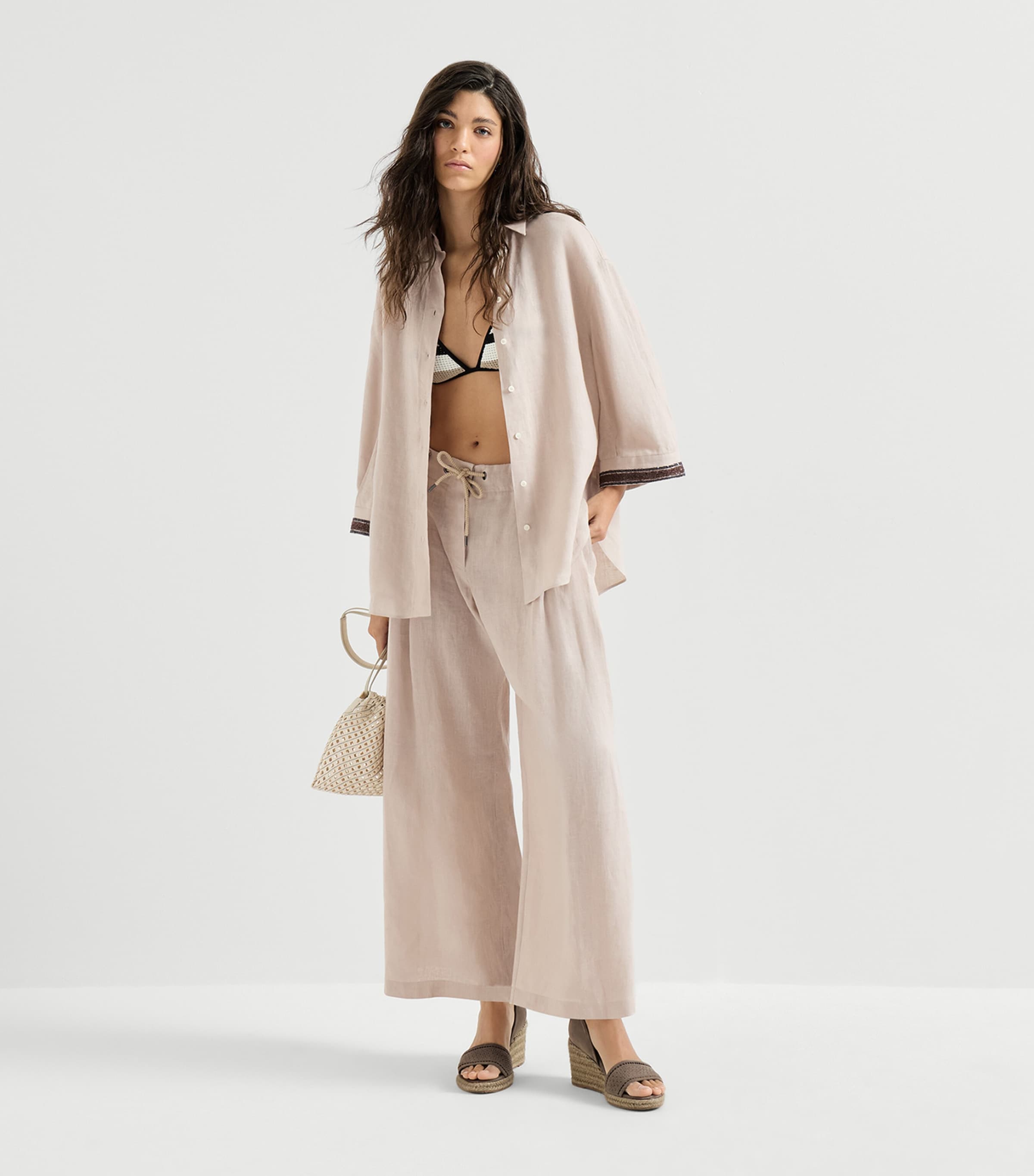 Brunello Cucinelli Womens Linen Embellished Shirt Image 2