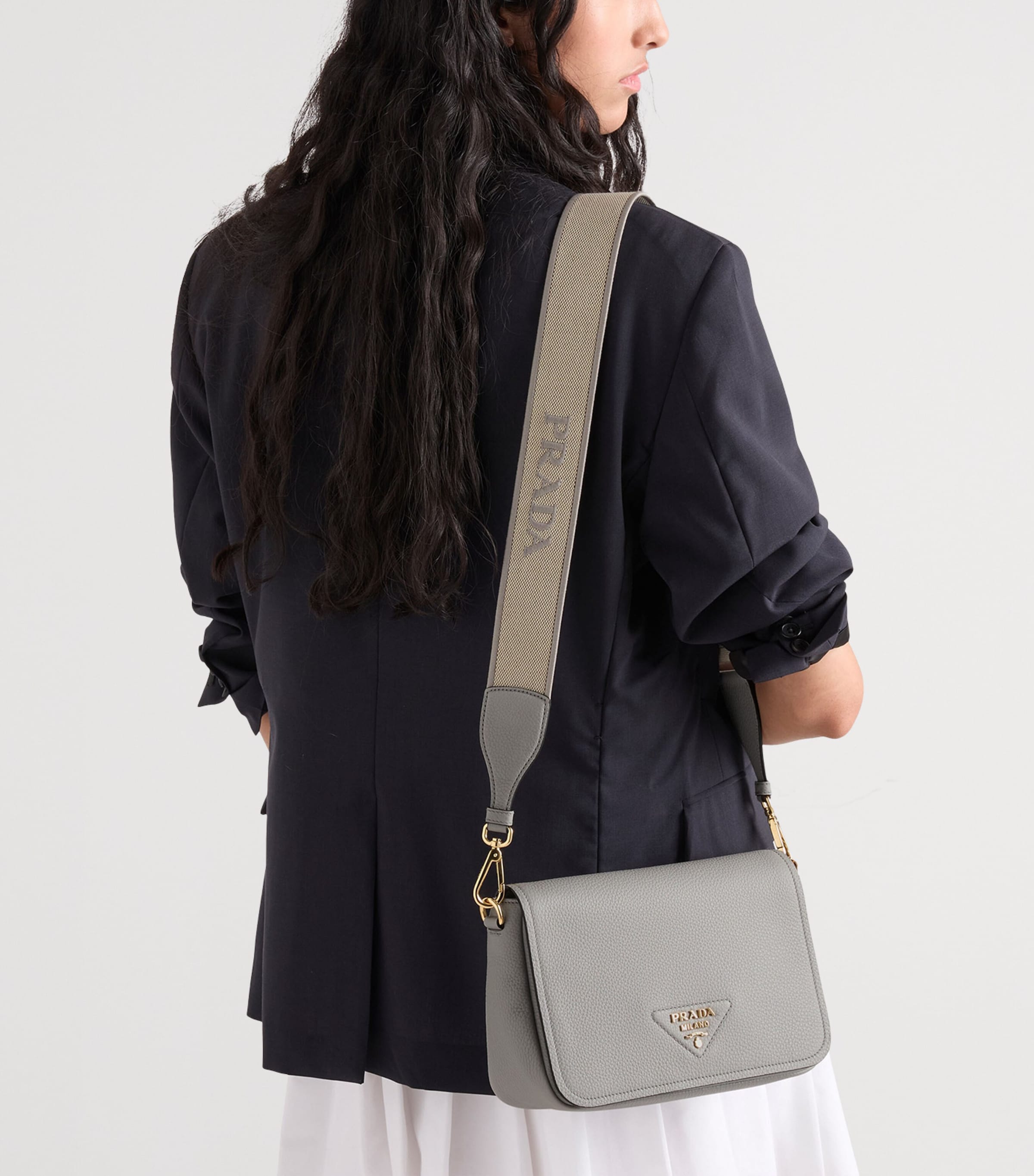 Prada Grained Leather Shoulder Bag Grey Image 3