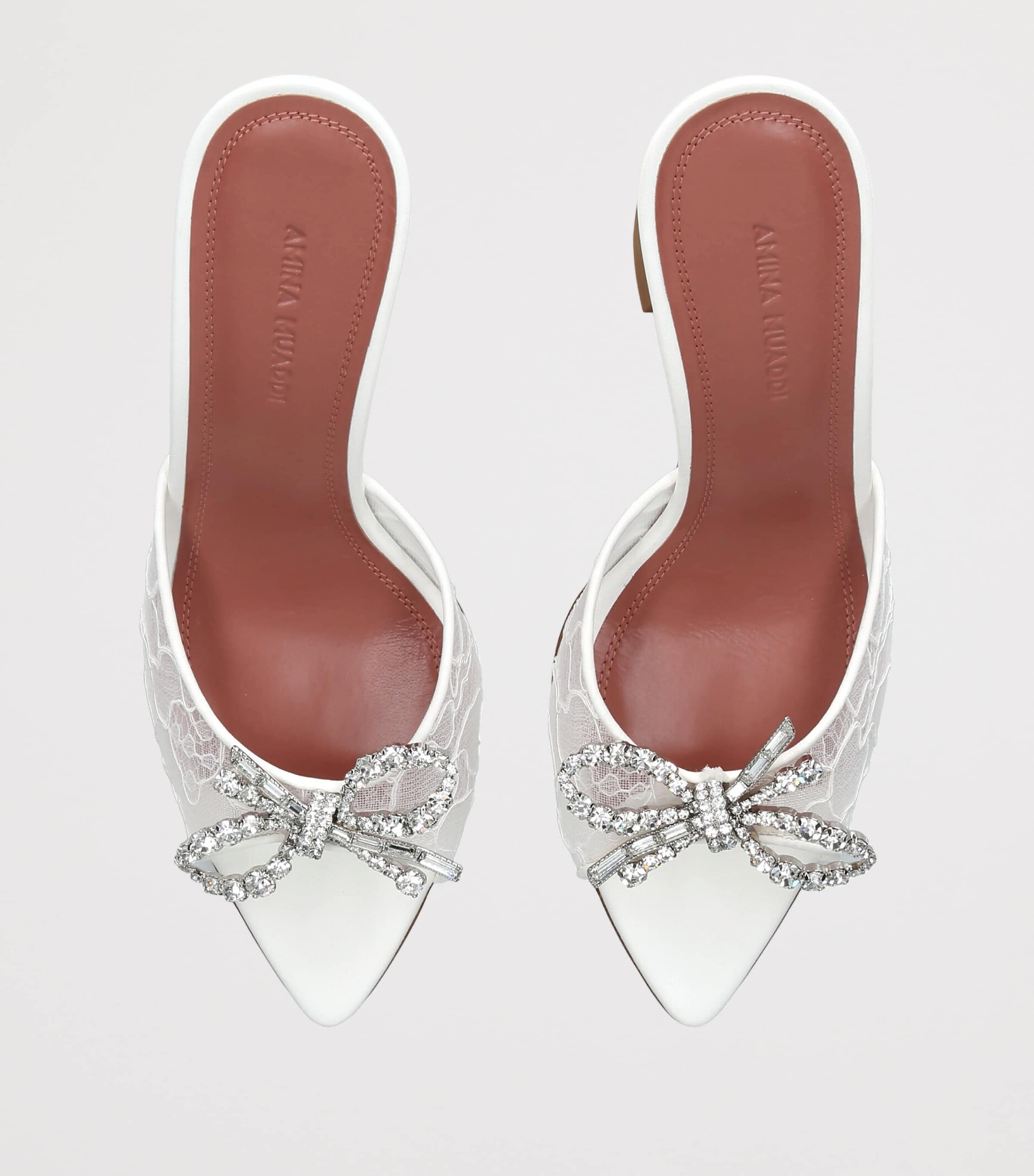 Amina Muaddi Lace Embellished Rosie Heeled Mules 95 White Image 3
