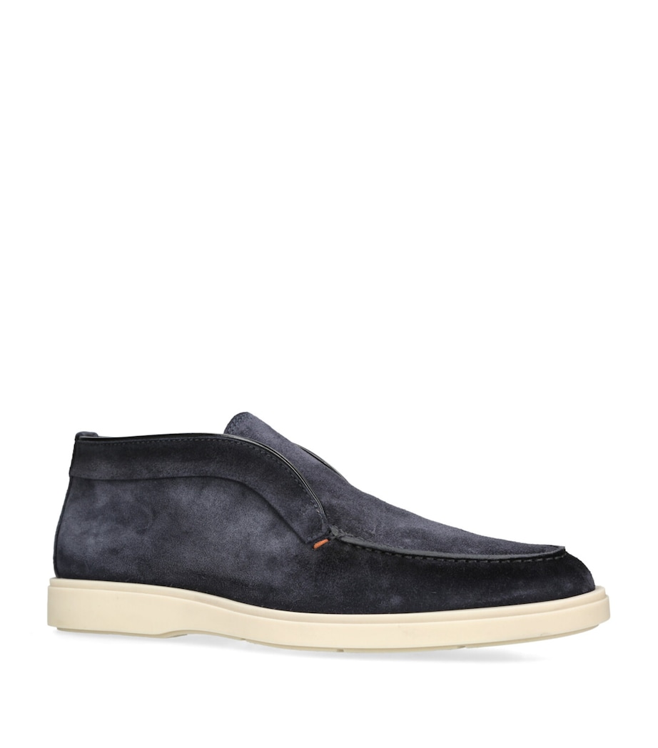 Santoni Suede Detroit High-Top Loafers Navy Image 3