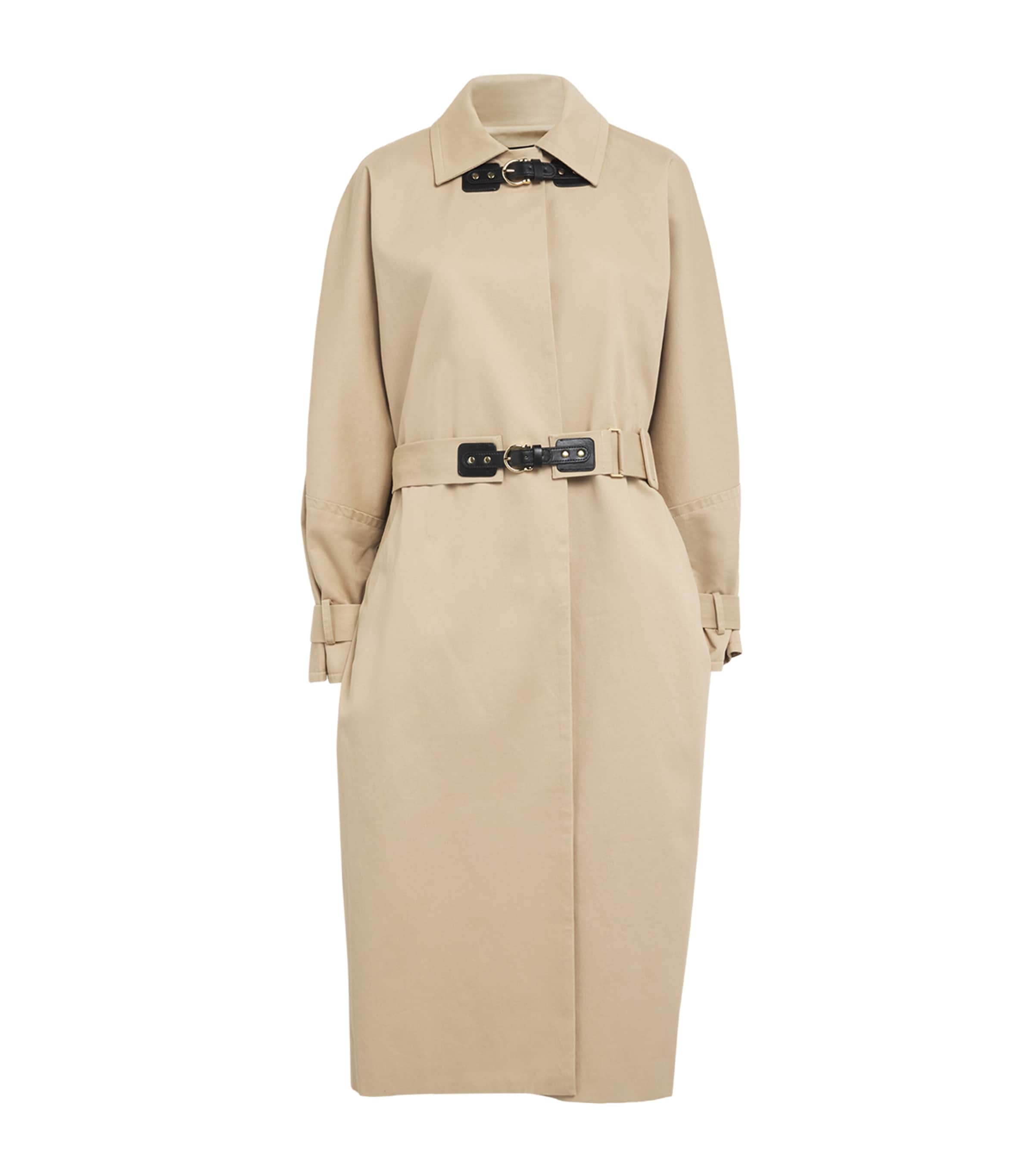 Maje Cotton Longline Trench Coat In Brown
