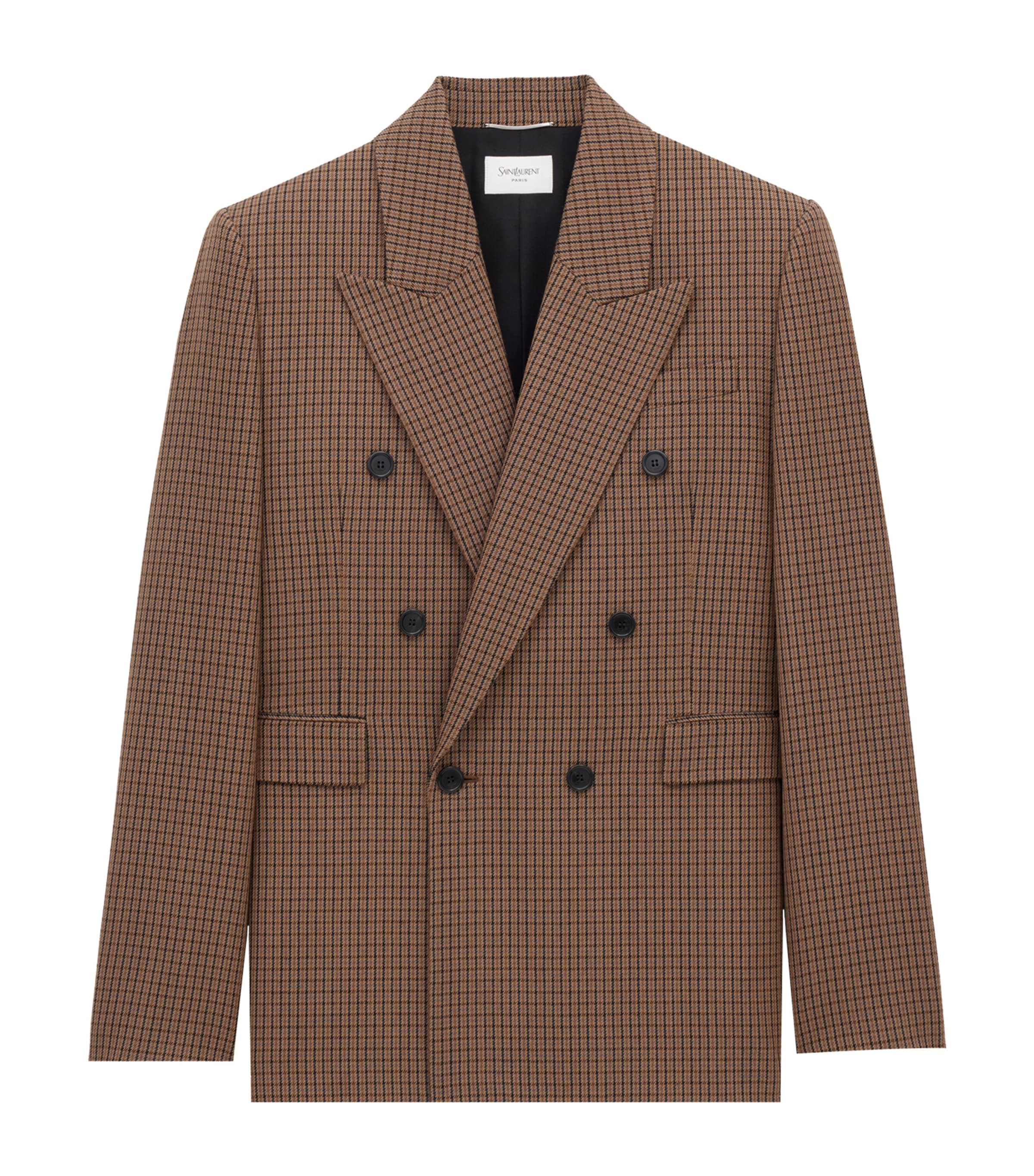 Saint Laurent Wool Check Blazer In Brown