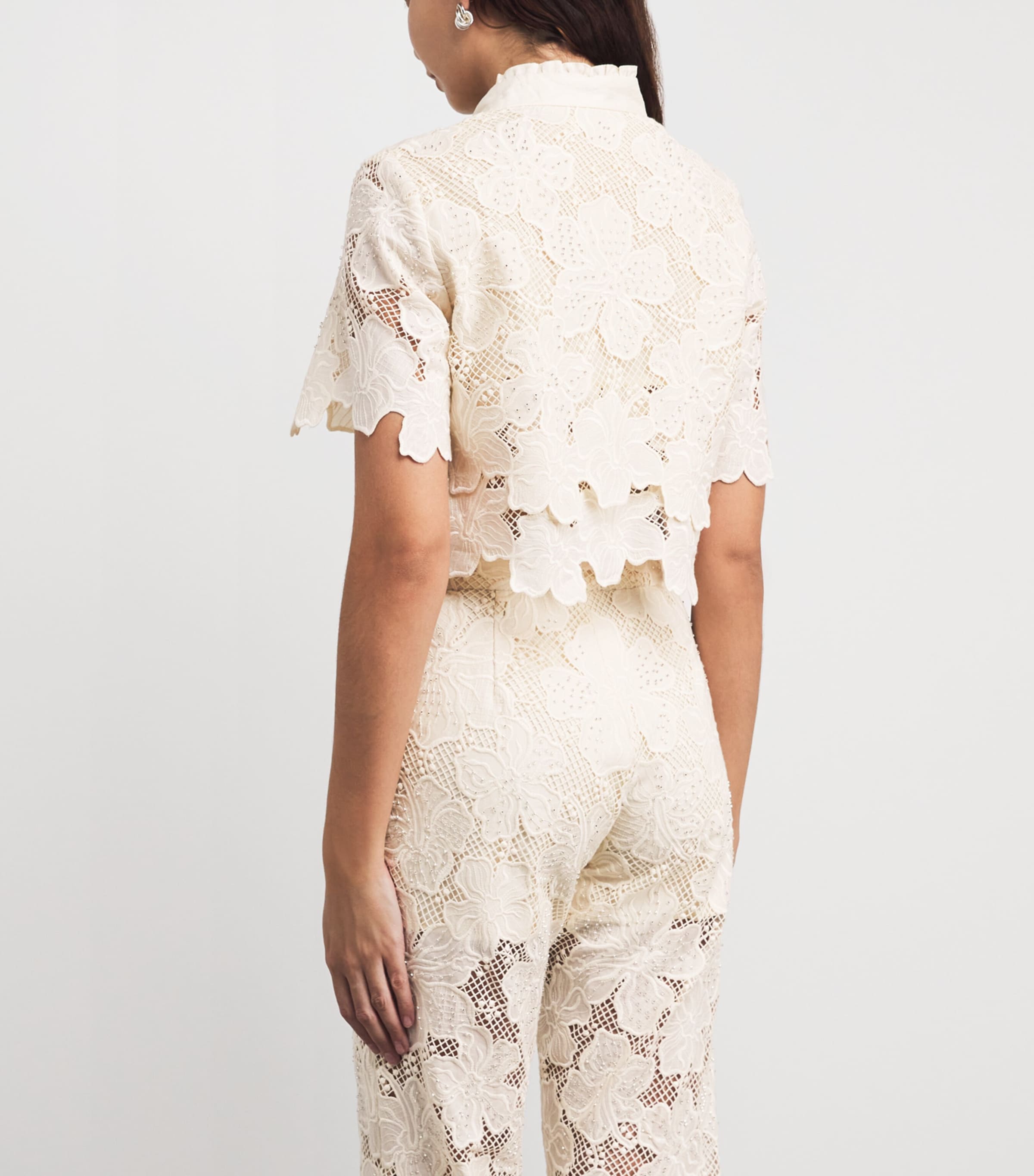 Sandro Paris Womens Guipure Lace Cropped Shirt Ecru Image 5