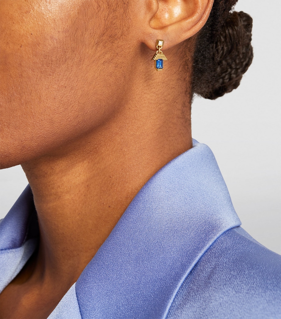 Small Yellow Gold, Diamond and Sapphire Escalier Drop Earrings YELLOW GOLD Image 4