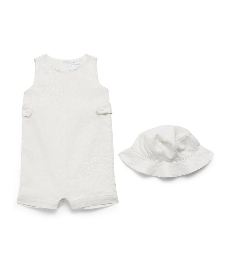 Ralph Lauren Kids Linen Hat and Playsuit Set (3-24 Months) Prchmnt Cr Image 1