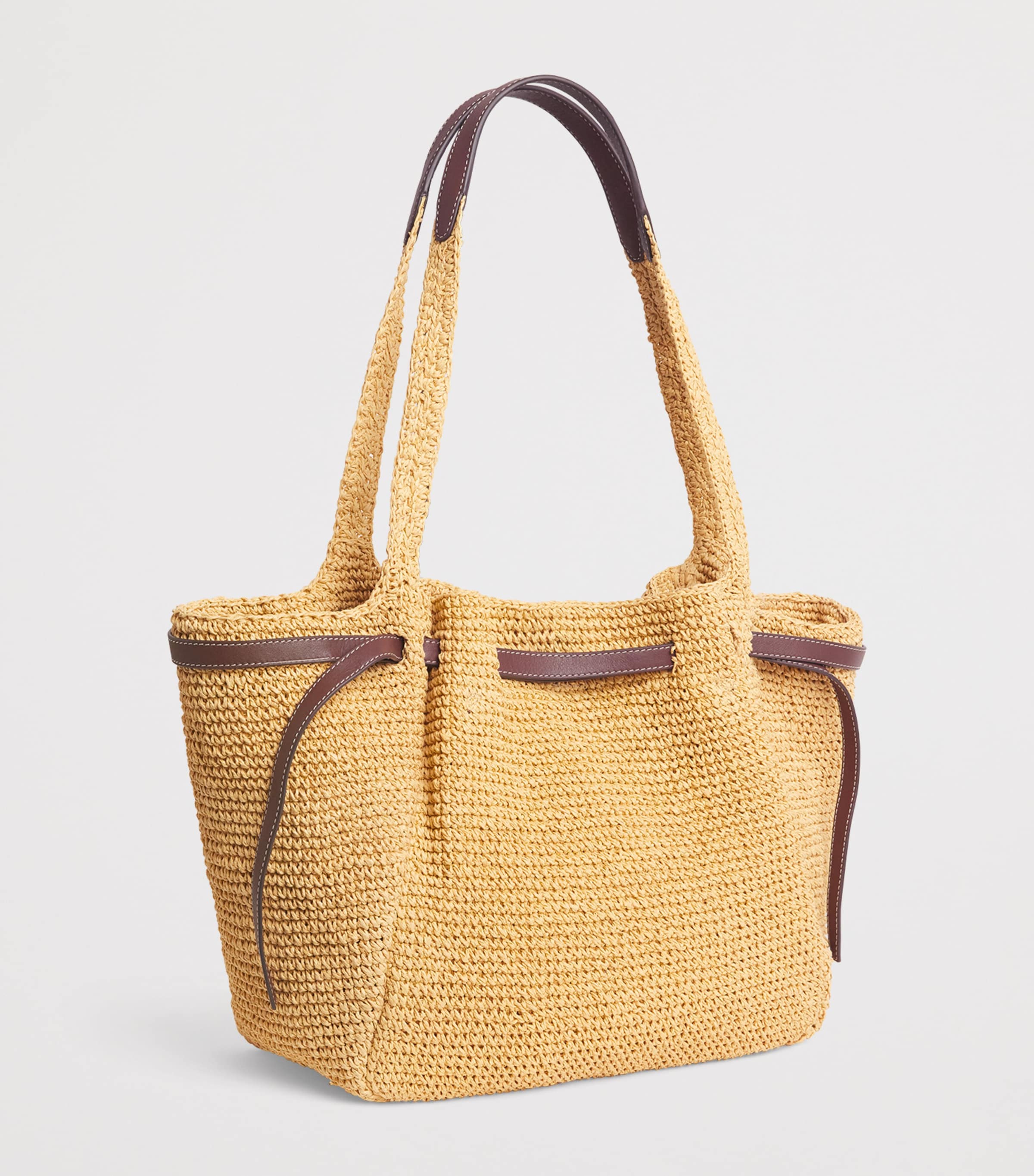 Tory Burch Raffia-Leather Romy Tote Bag Natural Image 3