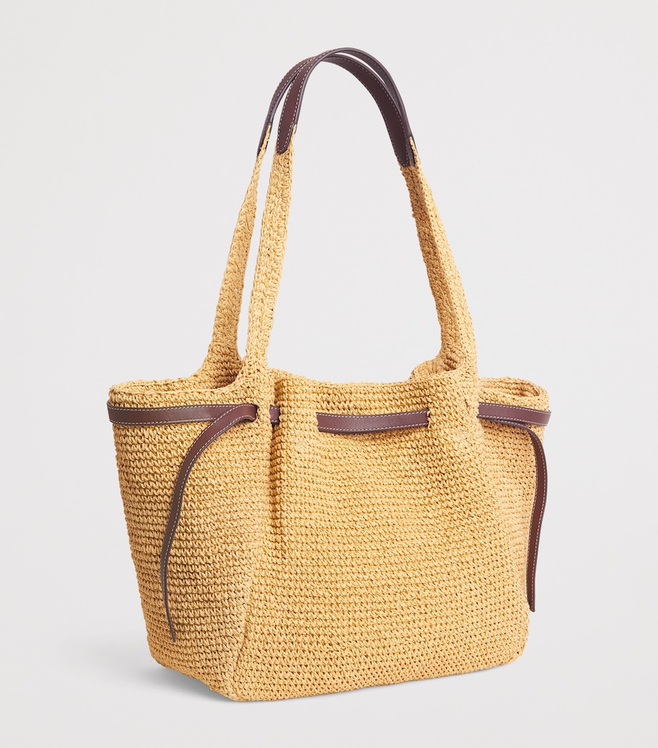 Tory Burch Raffia-Leather Romy Tote Bag Natural Image 3