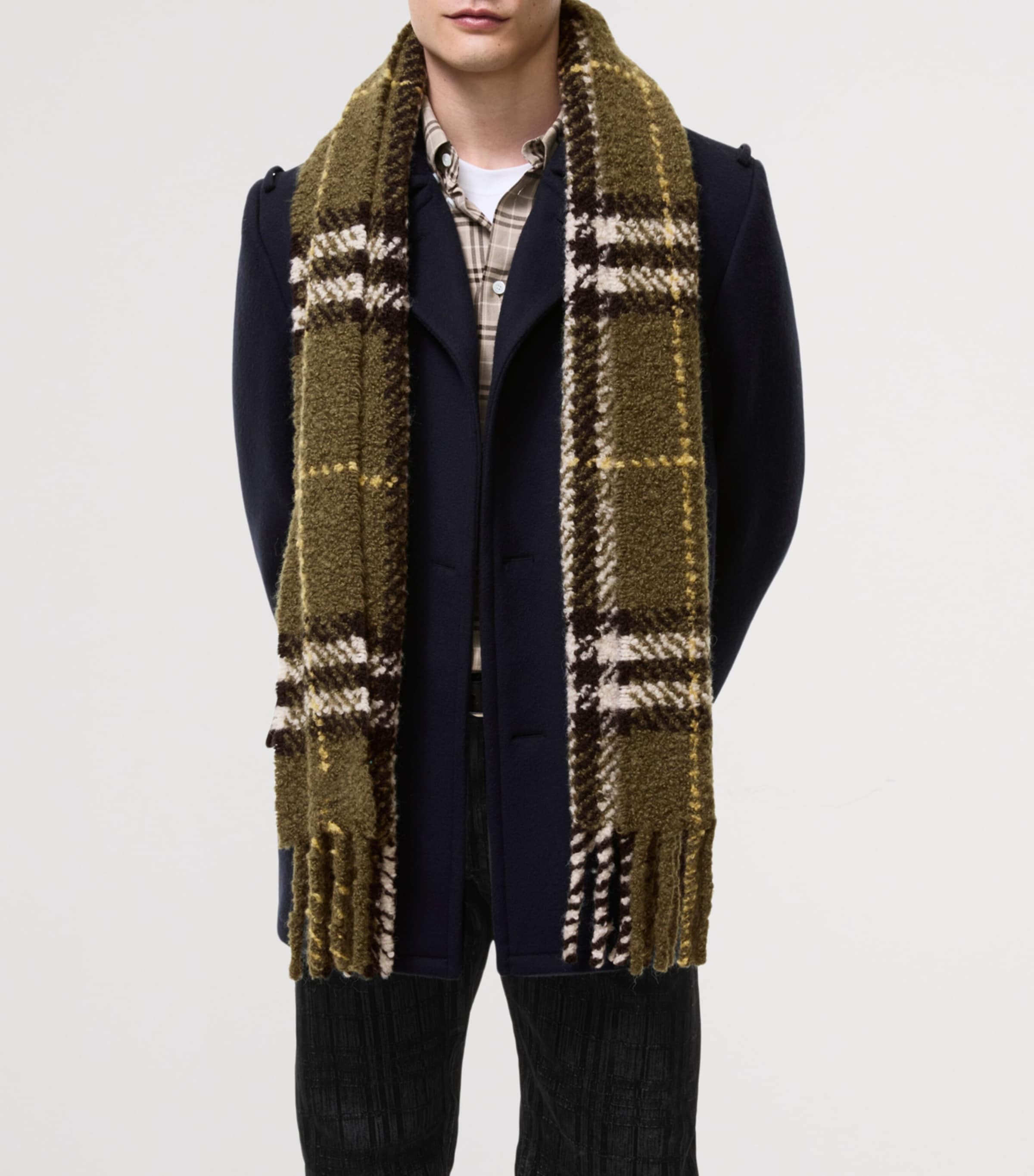 Burberry Alpaca-Blend Bouclé Check Scarf Pea Green Image 5