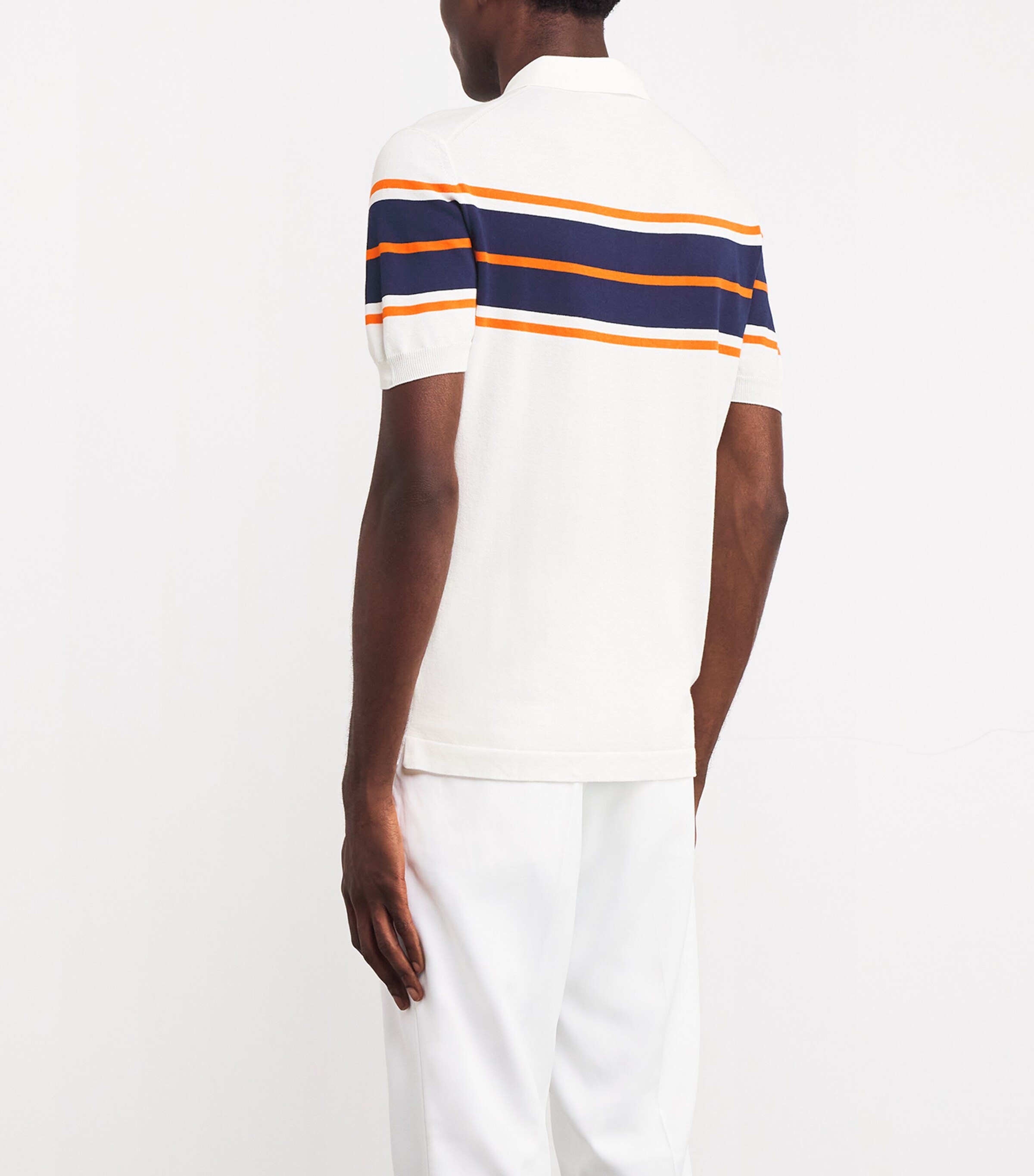 Cotton Stripe-Detail Polo Shirt V2509-BIANCO/NAVY Image 4