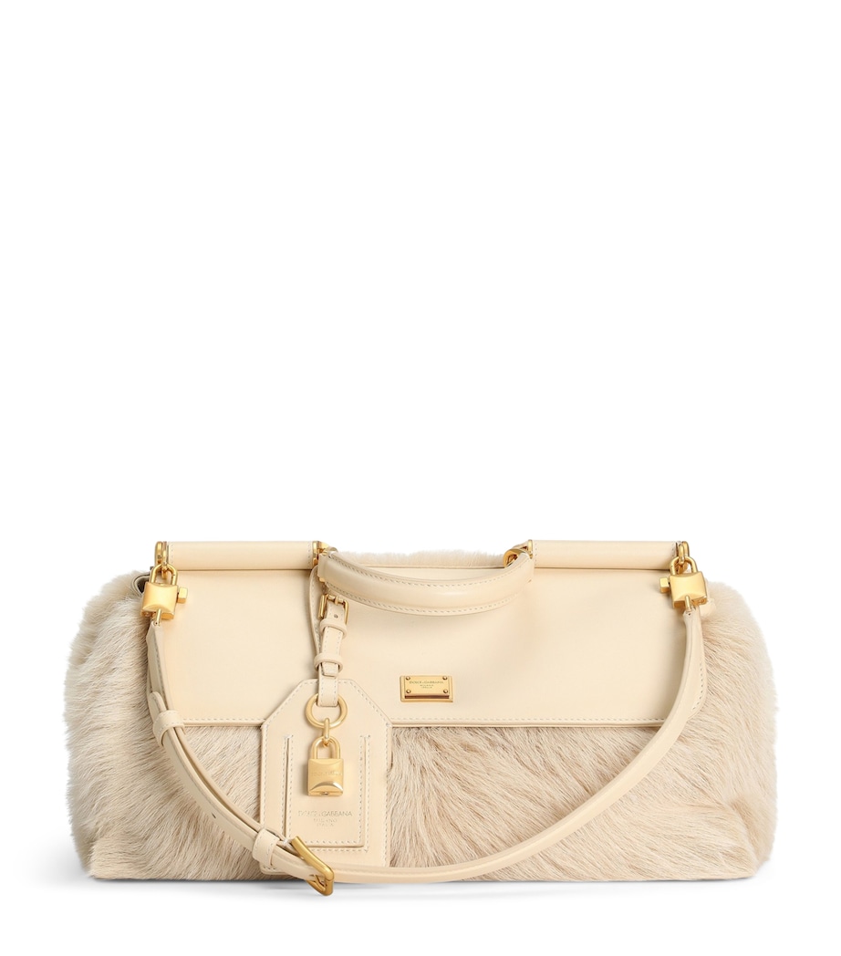 Dolce&Gabbana Fur-Trim My Sicily Top-Handle Bag Beige/bei Image 1