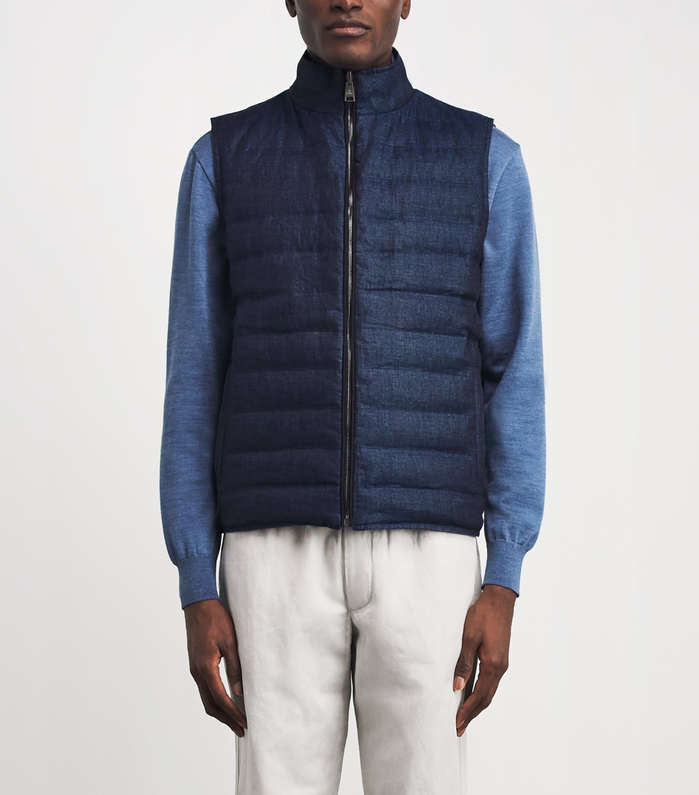 Fioroni Cashmere Mens Down Linen Reversible Gilet Denim Image 6