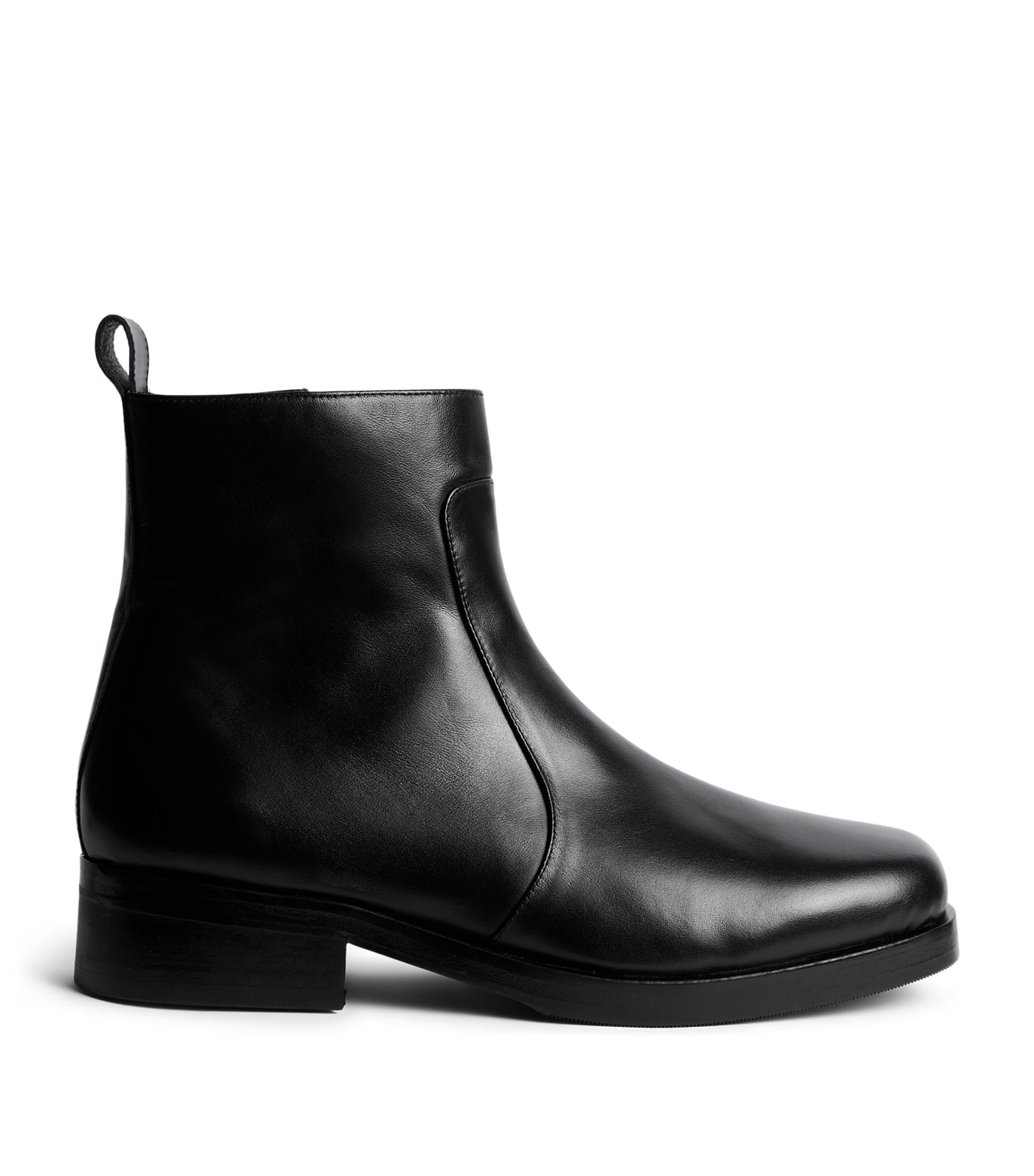 Leather Square-Toe Boots BLACK Image 1
