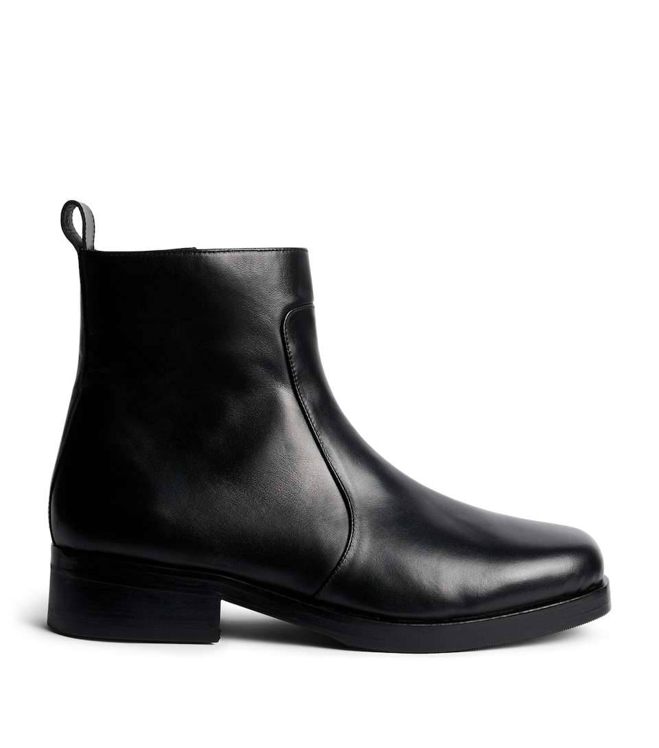 Studio Nicholson Leather Square-Toe Boots Black