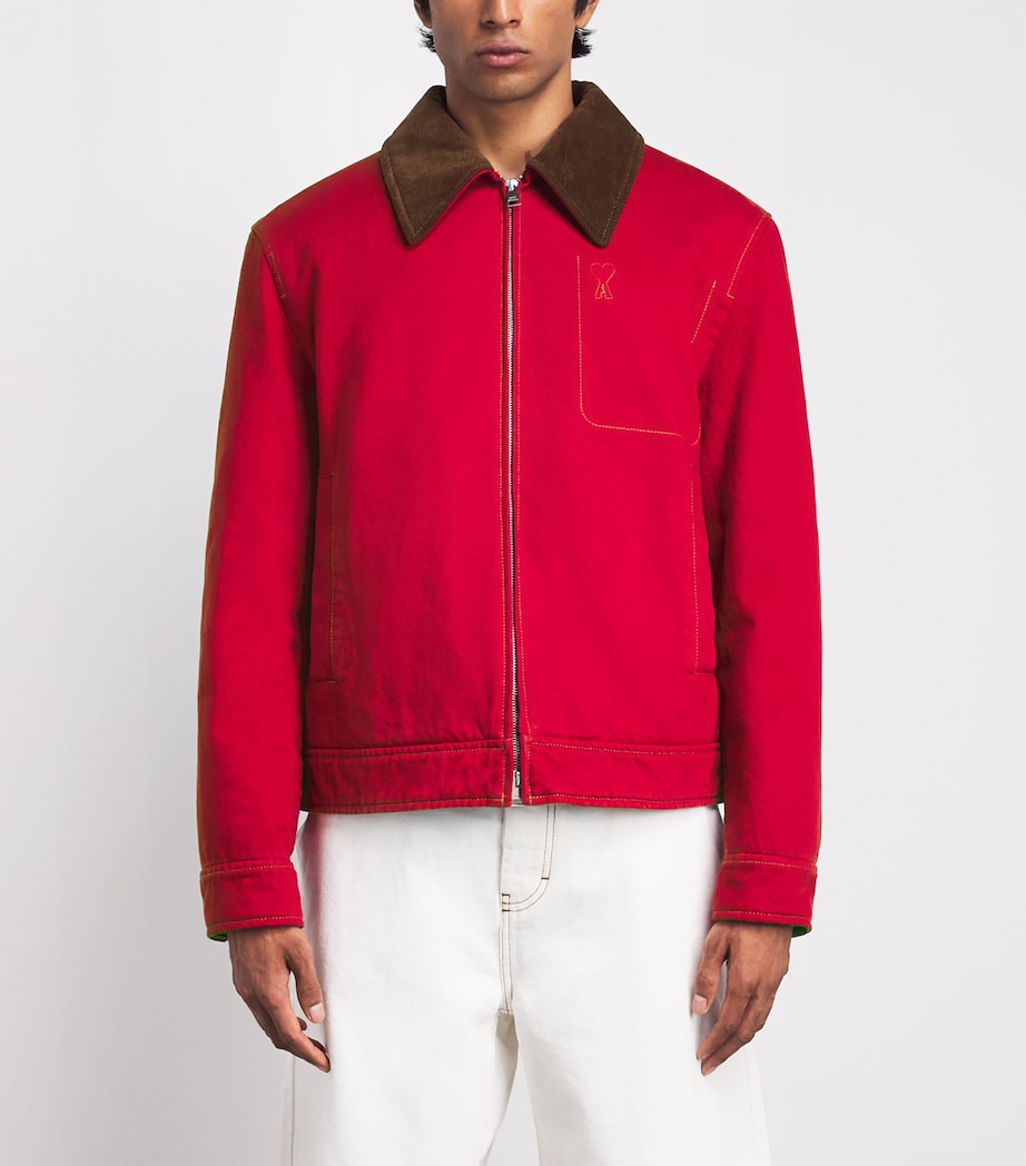AMI Paris Mens Ami De Coeur Contrast-Collar Jacket Rouge Rubis Image 4