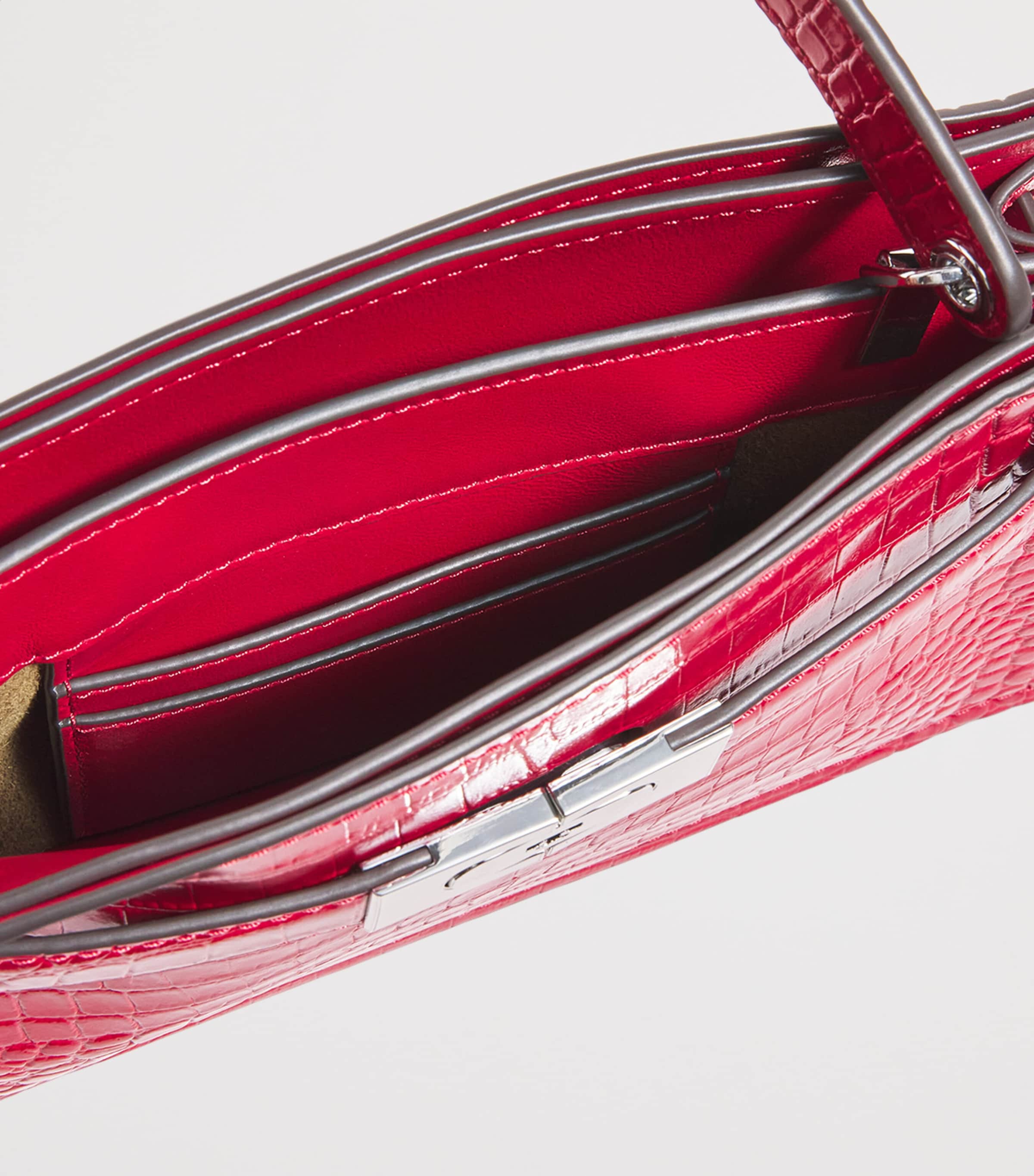 Tory Burch Red Mini Croc Leather Lee Radziwill Top-Handle Bag