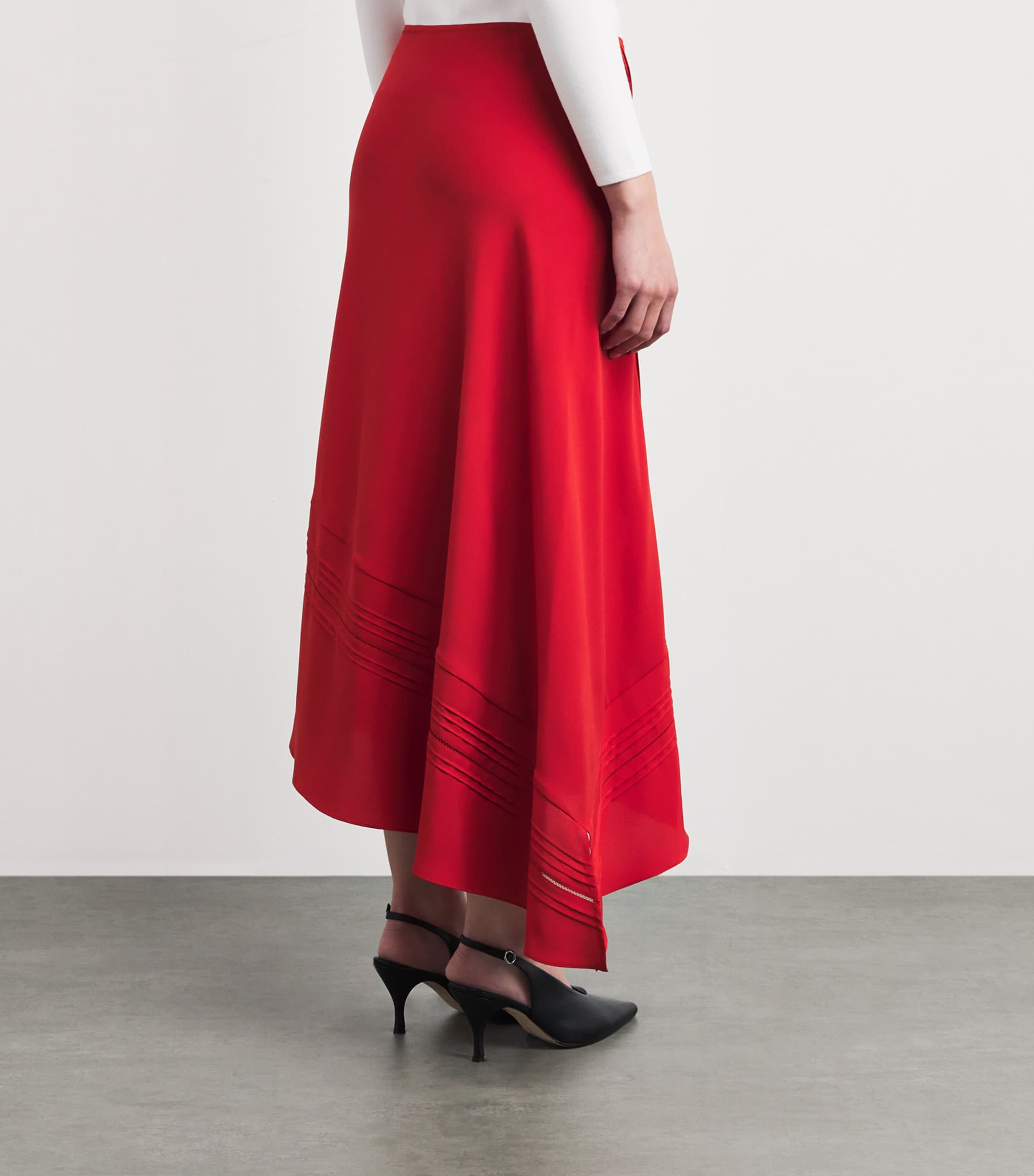 Vince Womens Satin Pintuck Midi Slip Skirt Poppy Image 5