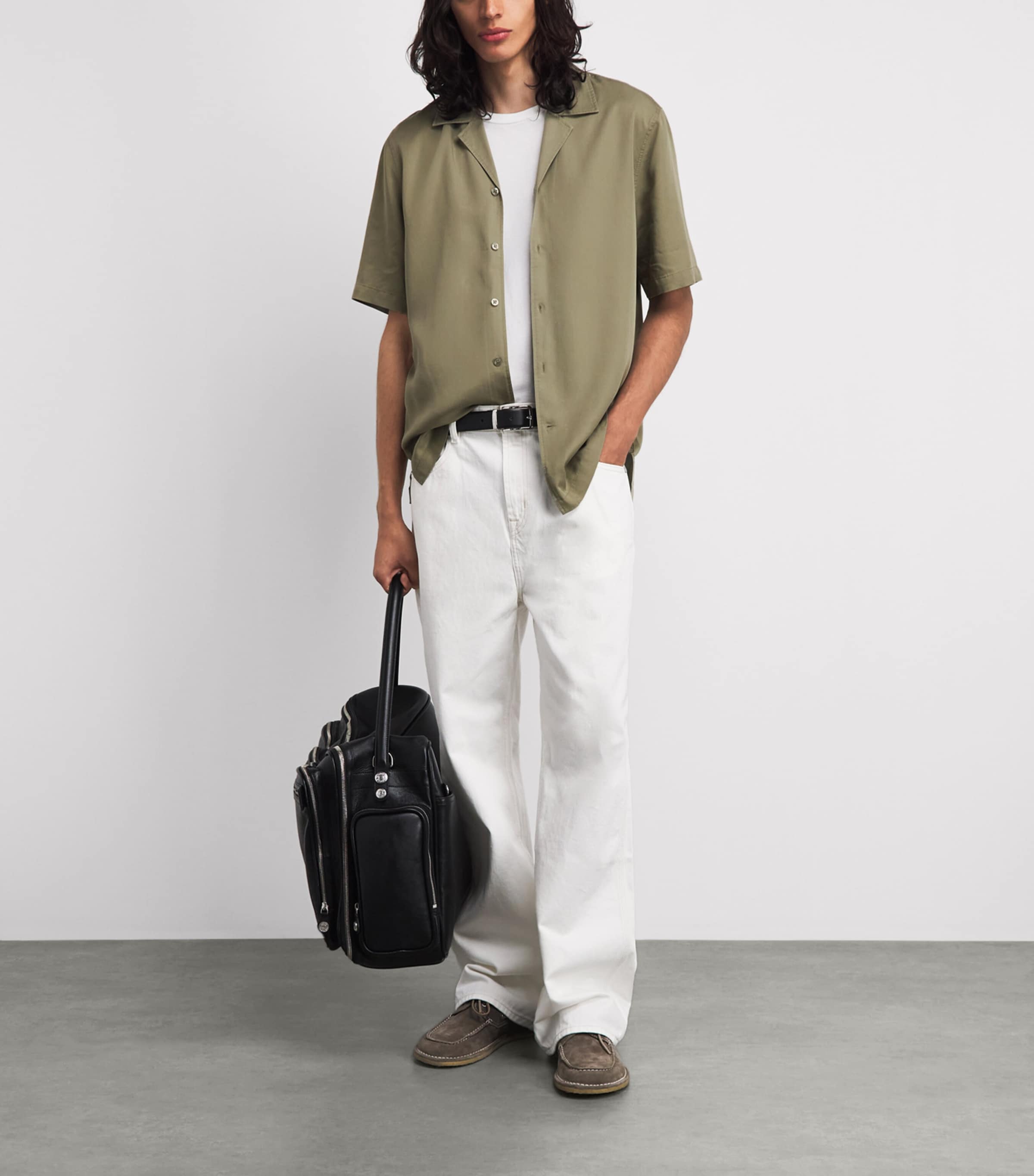7 For All Mankind Mens Notched-Collar Short-Sleeve Shirt Green Image 2