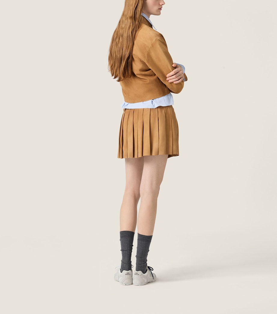 Miu Miu Womens Waxed Suede Cropped Shirt Neutral Image 3