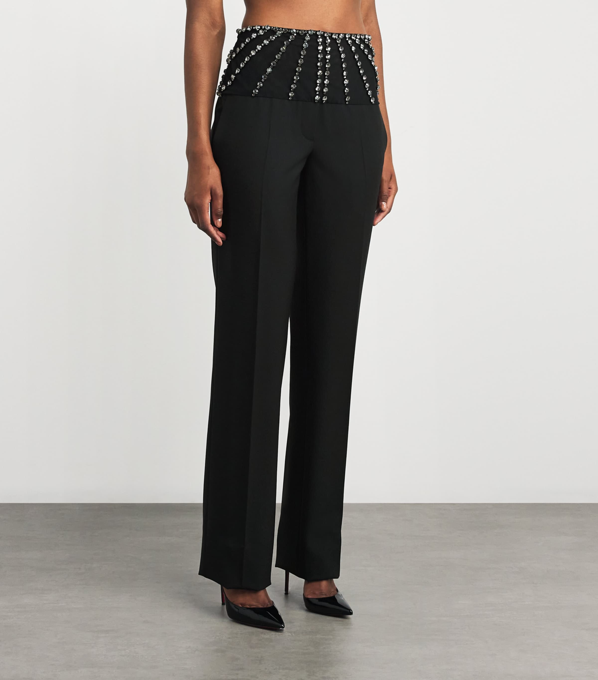 Wool Crystal Tailored Trousers 1000 BLACK Image 3