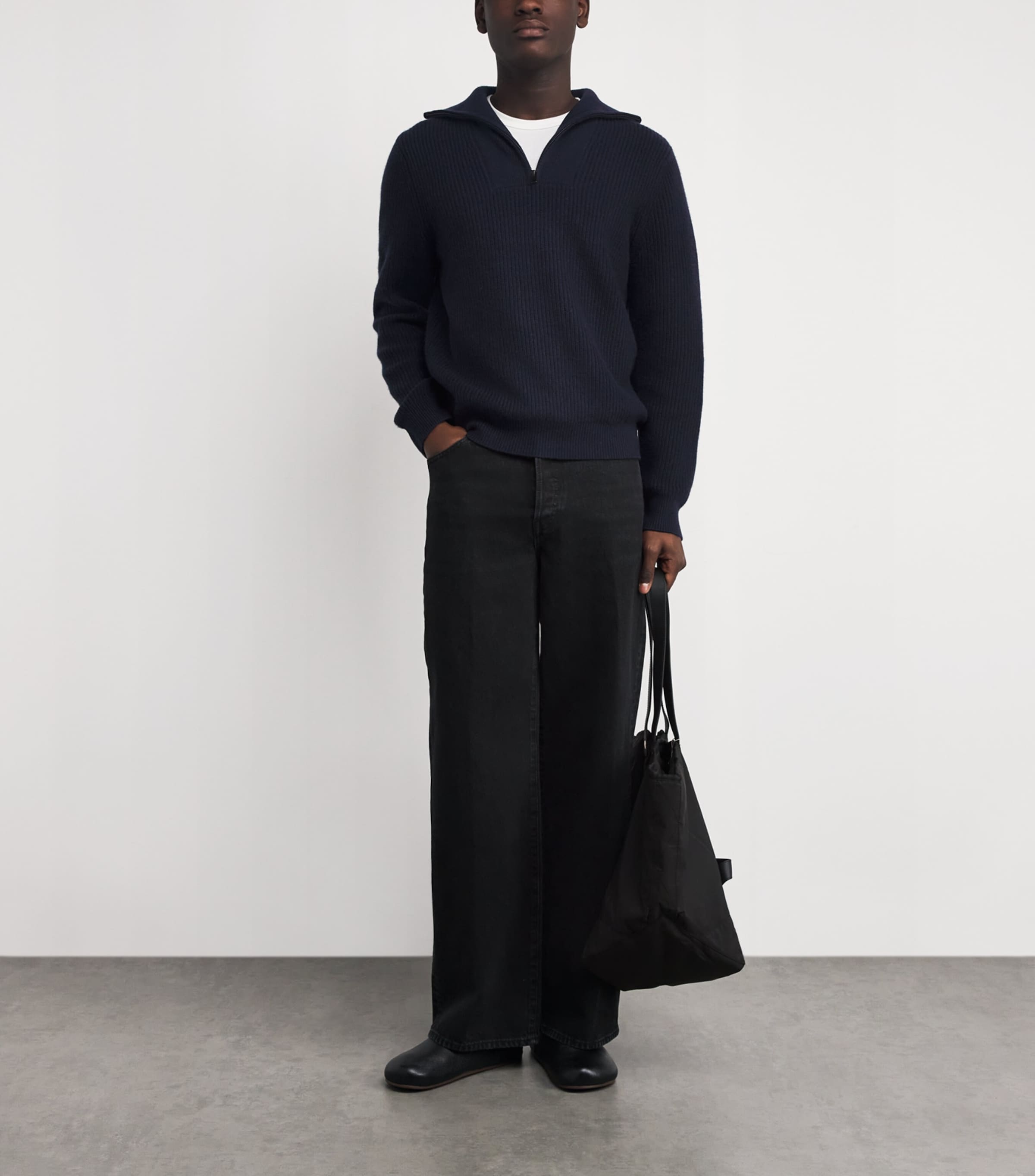 Wool-Cashmere Heirloom Shaker Quarter-Zip Sweater 403CBL COASTAL Image 2