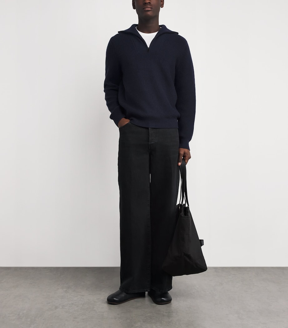 Wool-Cashmere Heirloom Shaker Quarter-Zip Sweater 403CBL COASTAL Image 2