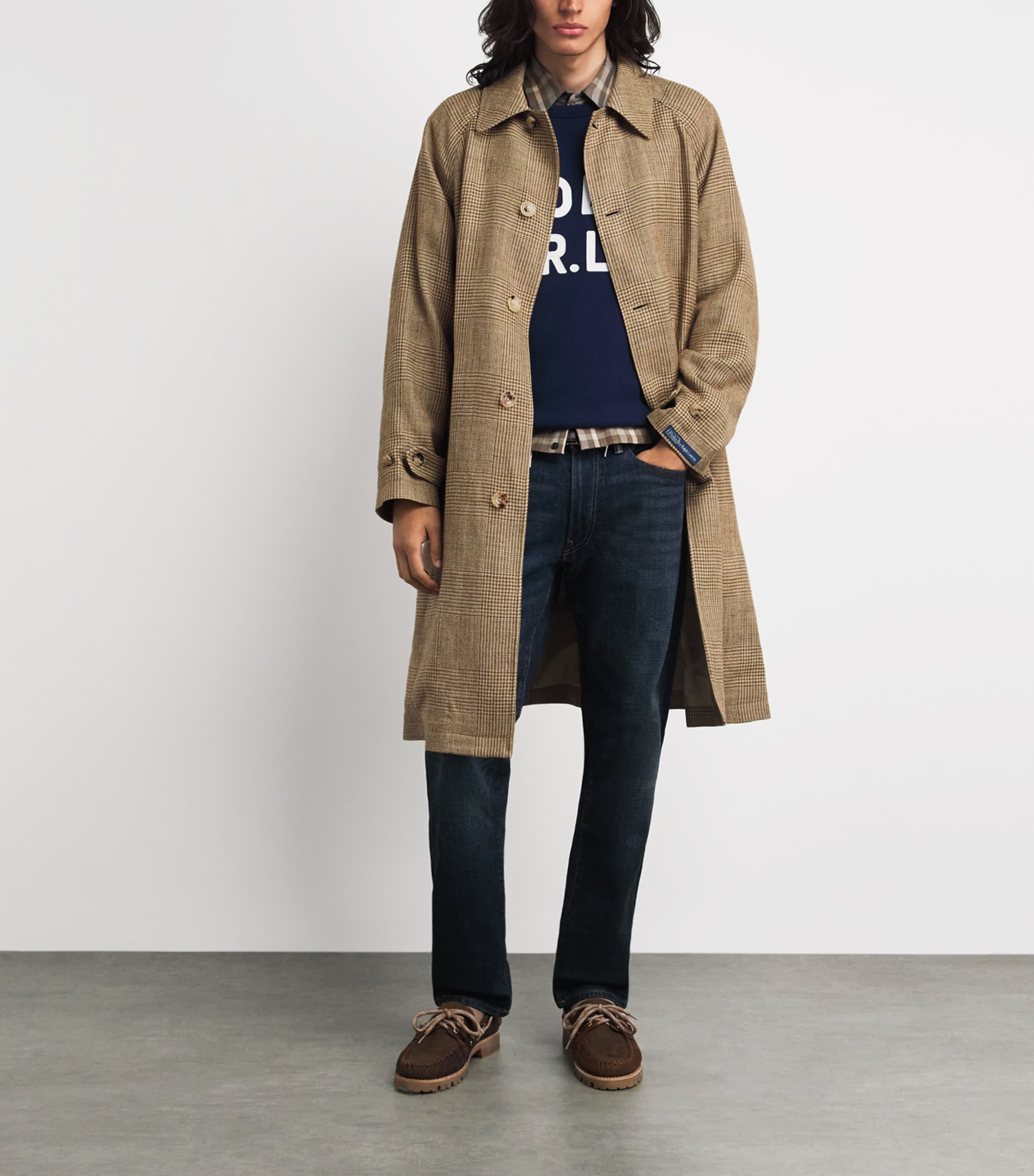 Polo Ralph Lauren Mens Silk-Linen-Wool Glen Plaid Overcoat Brown/tan Image 2