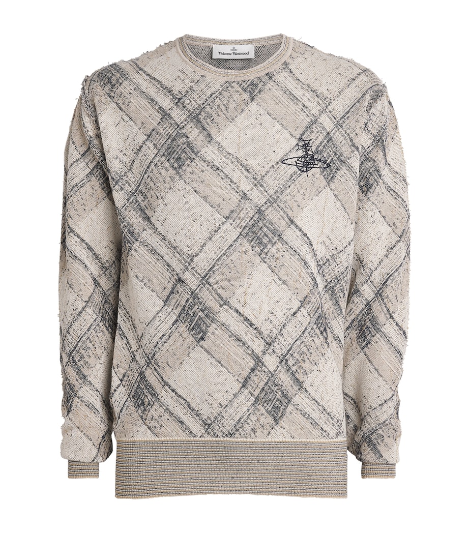Vivienne Westwood Mens Linen-Blend Broken Tartan Sweater Gold/multi Image 1