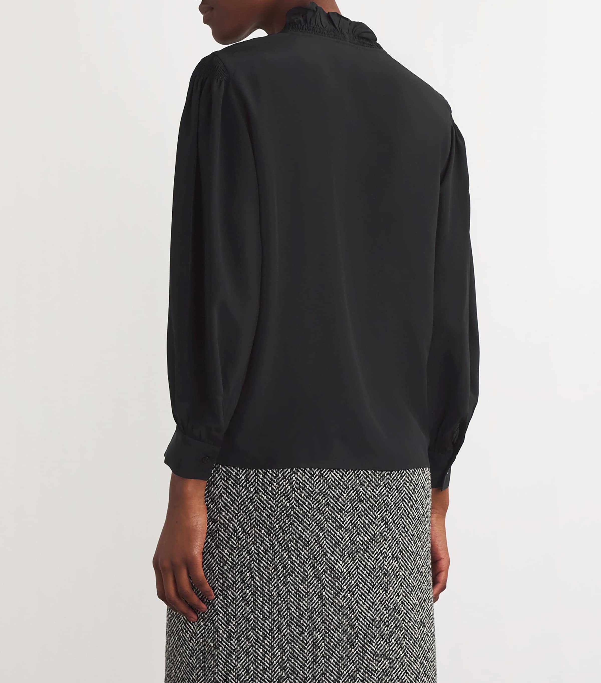 Silk Ruffle Collar Shirt BLACK Image 4