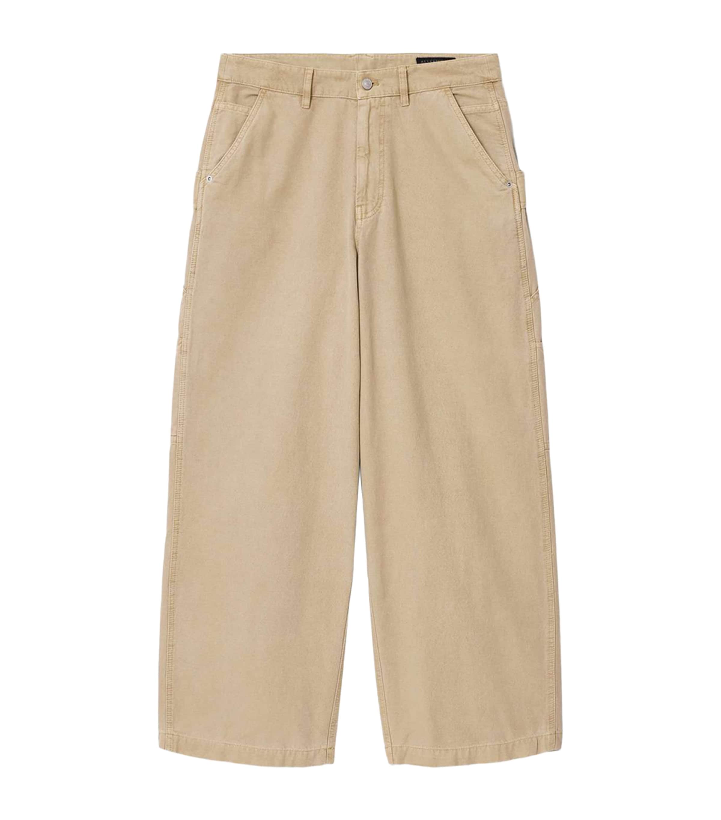 AllSaints Mens Organic Cotton Barrel Leg Trousers Dune Brown Image 1