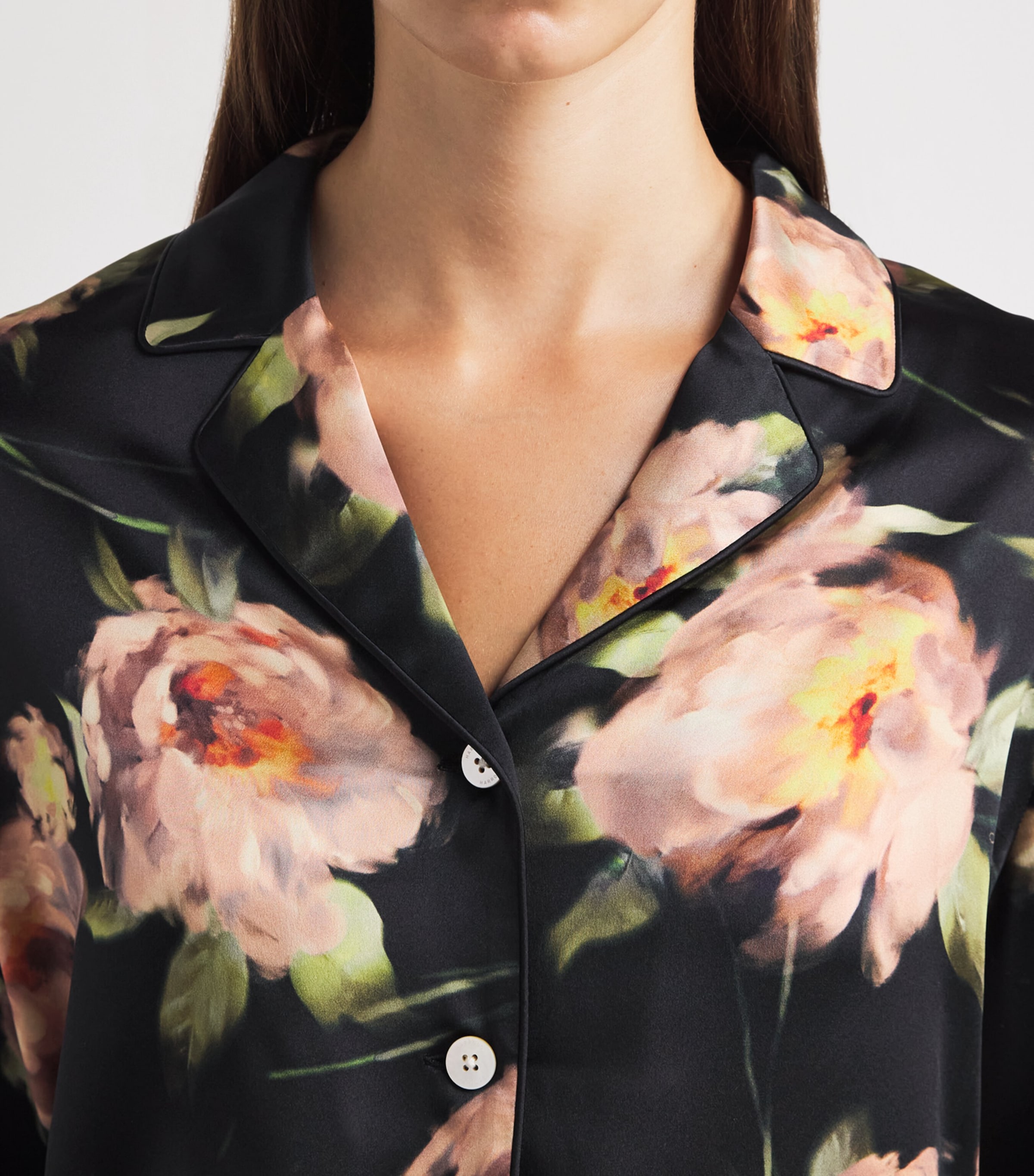 Harrods Womens Silk Midnight Rose Pyjama Set Black Image 5