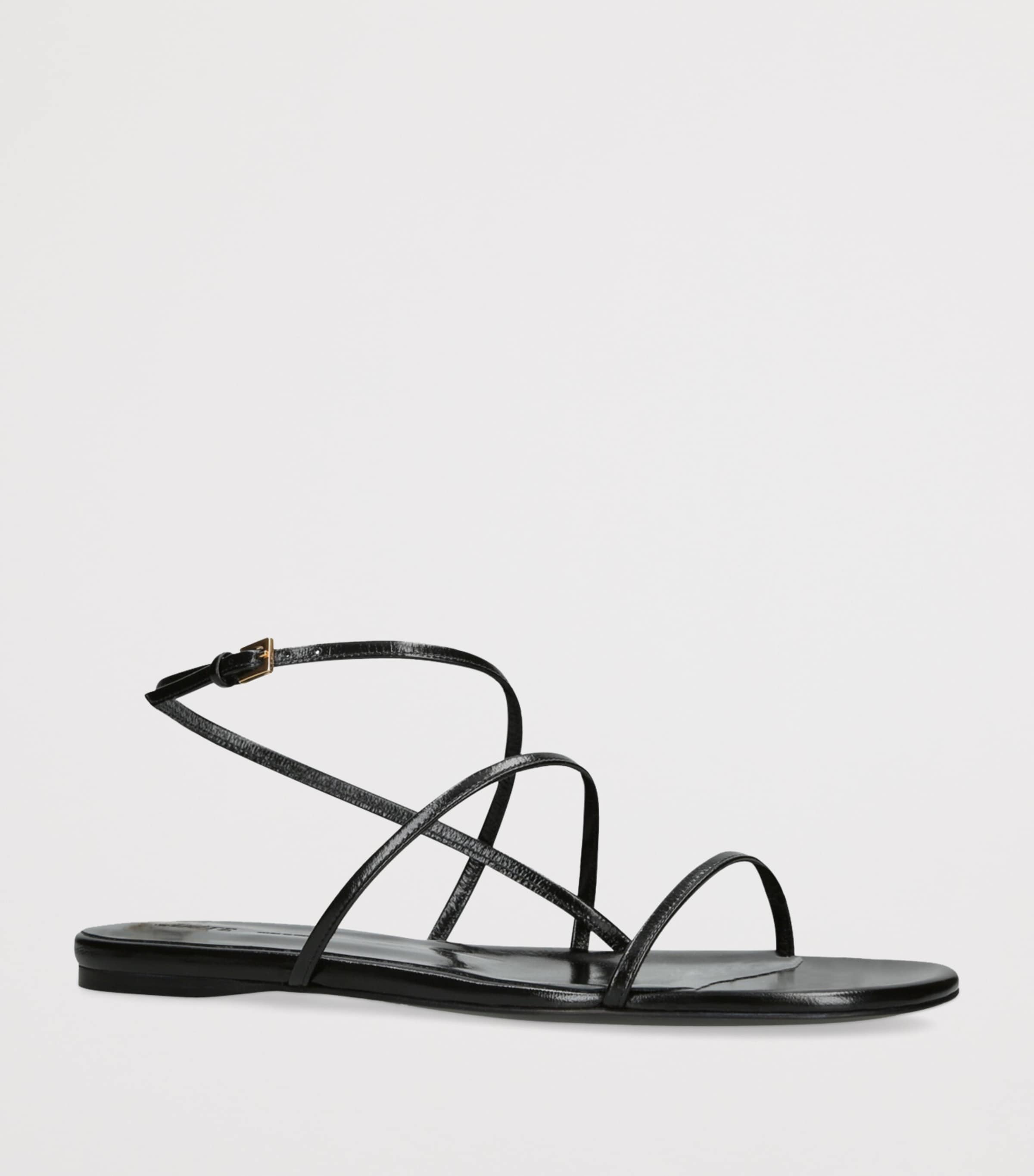 Leather Loop Flat Sandals BLACK Image 4
